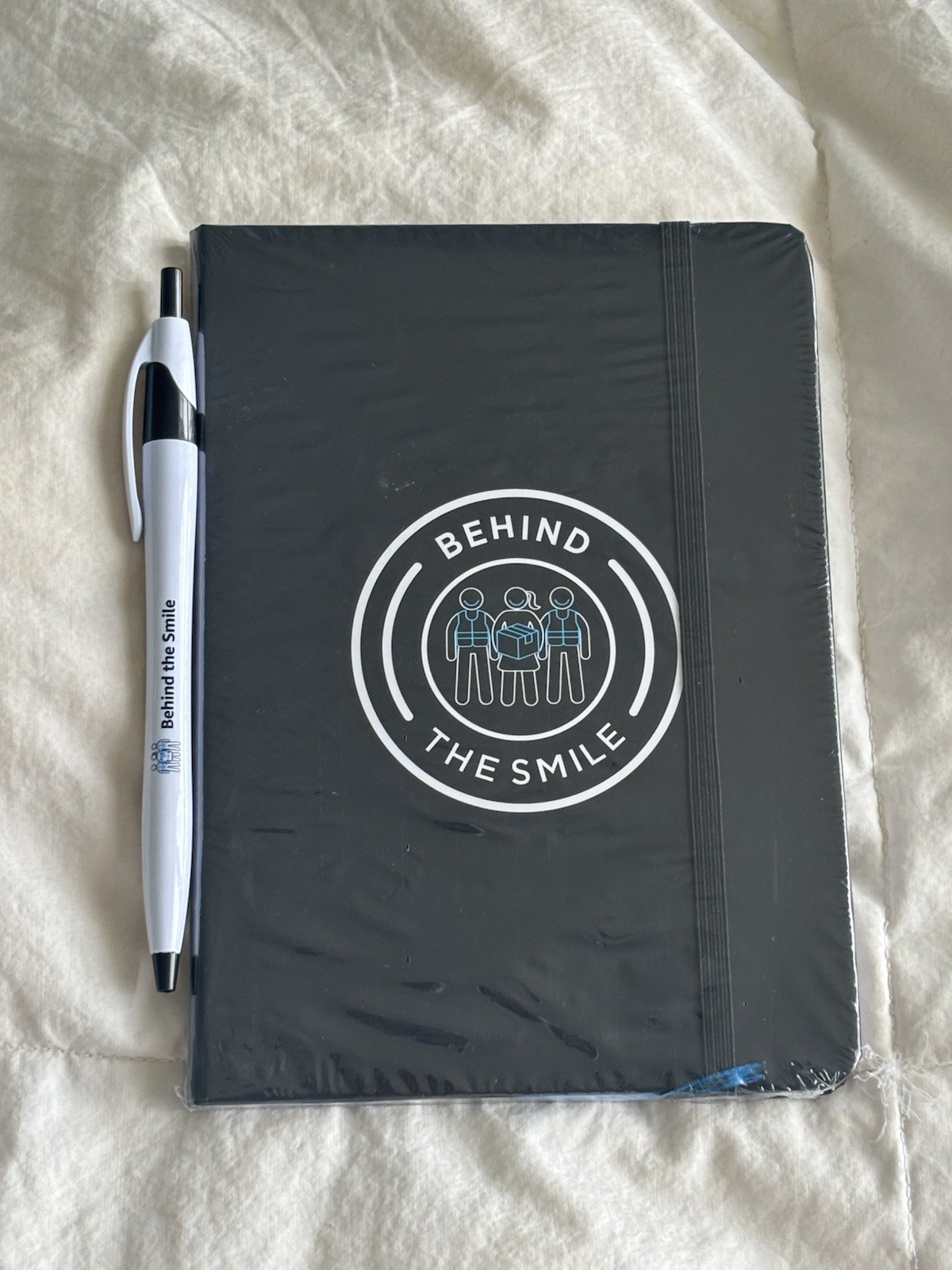 Behind The Smile Black Lined Journal Notebook Elastic Closure and Pen Set
