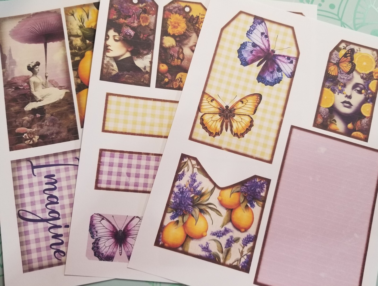 Junk Journal Booklet “LEMONS & LAVENDER” HANDMADE Pockets, Cards, Vtg. Clip