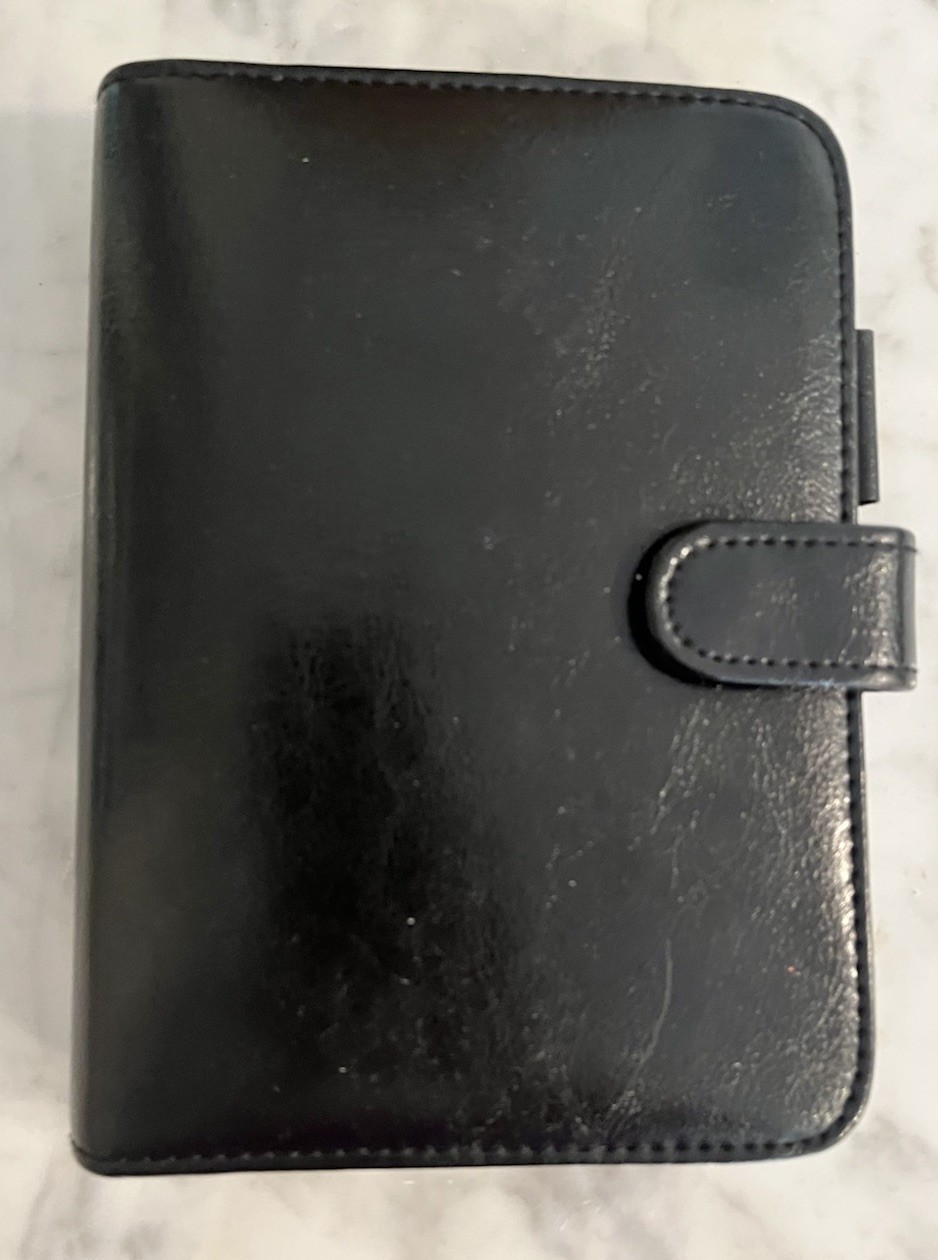 Vintage Day Planner Binder Black Faux Leather Six Rings Organizer 5×7 Desk 90’s