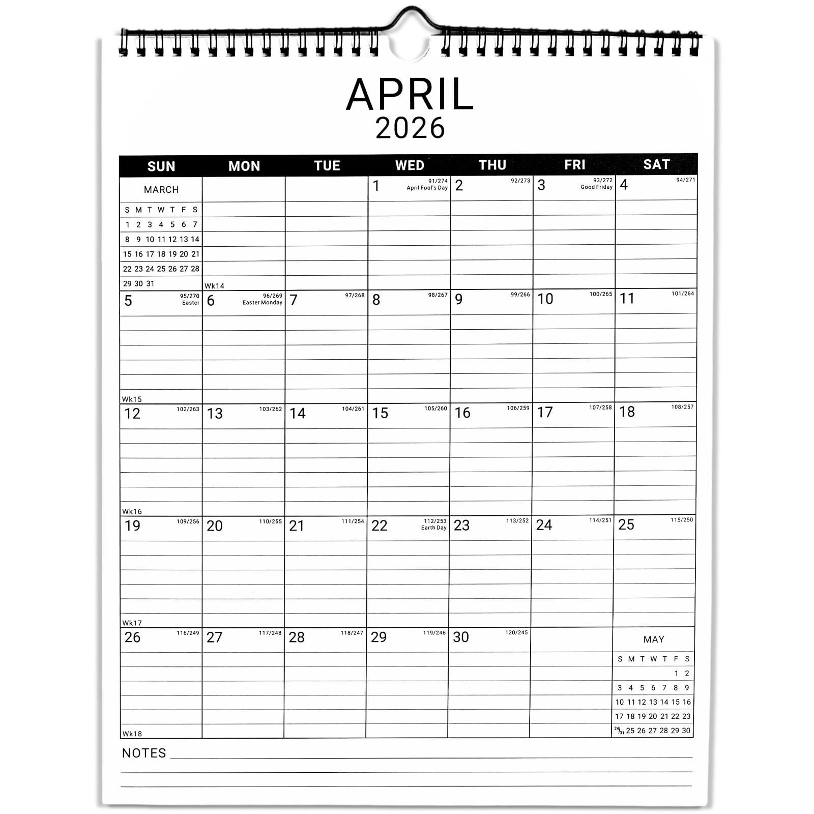 2026 Wall Calendar, 12 Month 11.5”x14.8 ‘’ Year Monthly White2_11x14.5_Vert