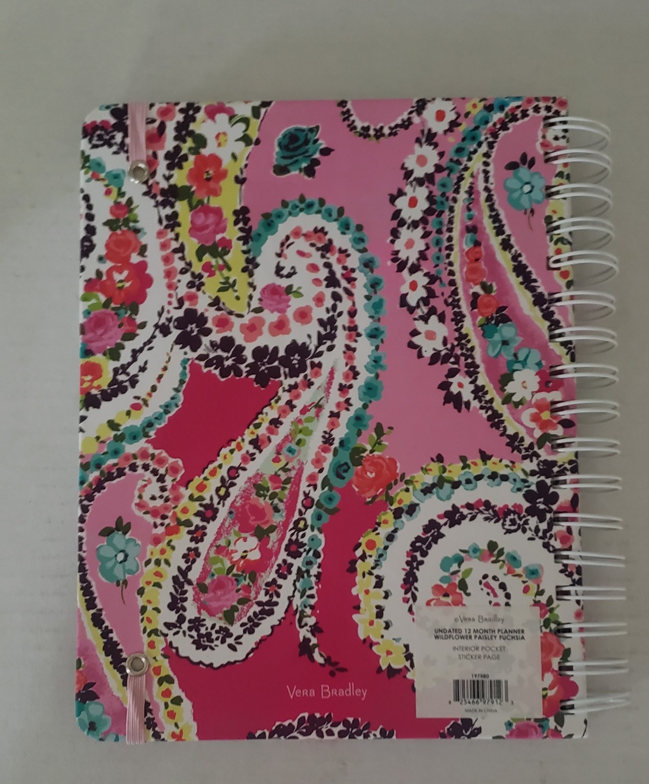 VERA BRADLEY Undated 12 Month Planner Wildflower Paisley Fuchsia Stickers Pink