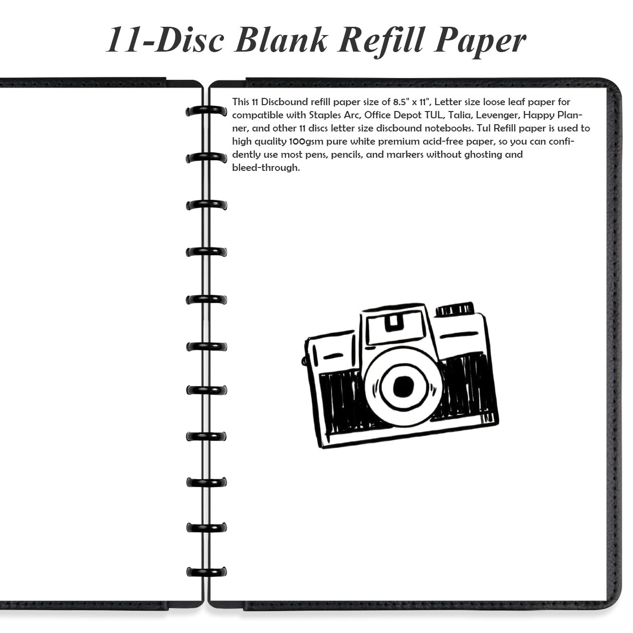 Letter Size Blank Refill Paper 11Disc Discbound 100 Sheets TUL 8.5×11 Tool