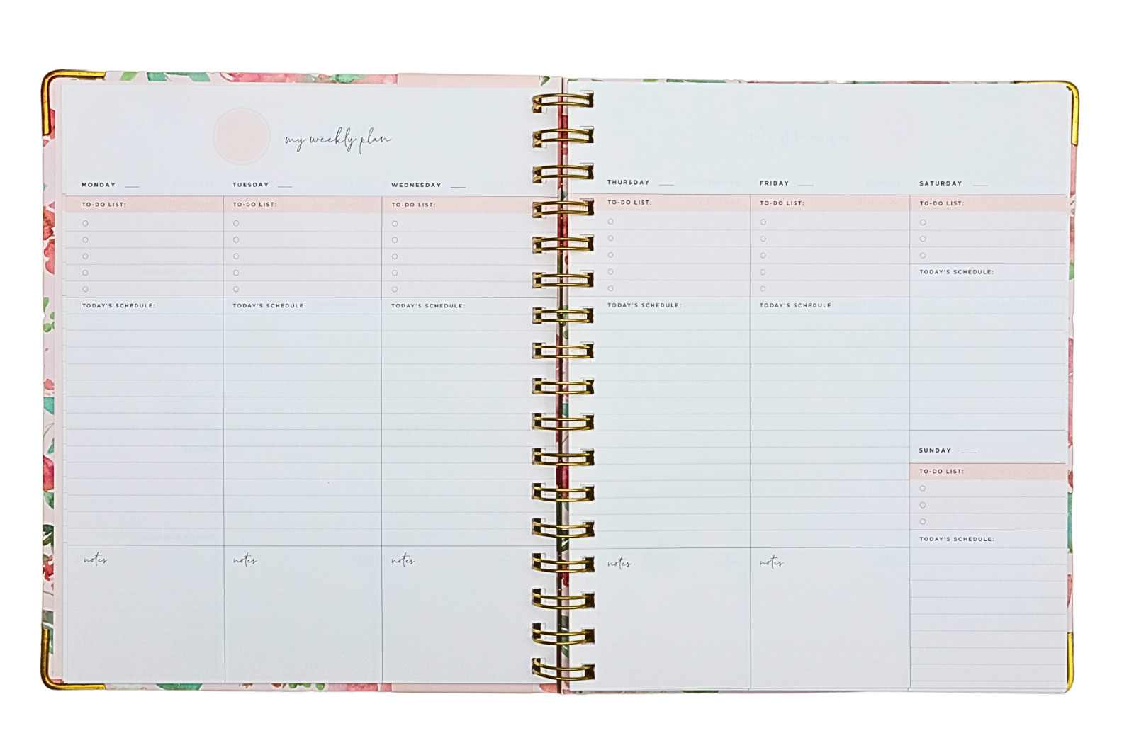 12 Months Non-Dated Weekly Monthly Planner 7.25 x 8.75 in Hard Cover Spiral Pink