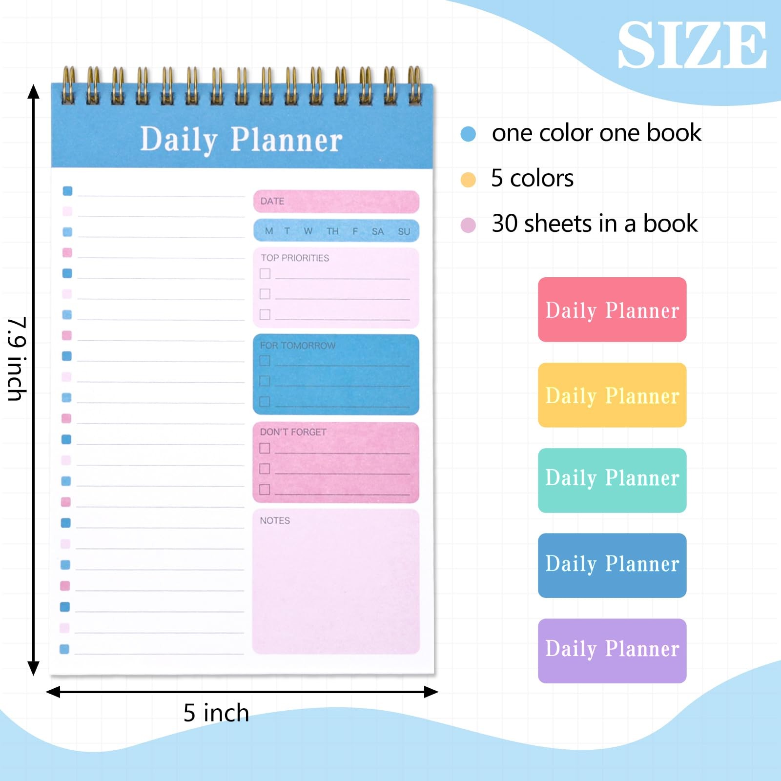 LABUK 5 Pack Daily To Do List Notebook 5″ x 8″ Planner 30 Colorful
