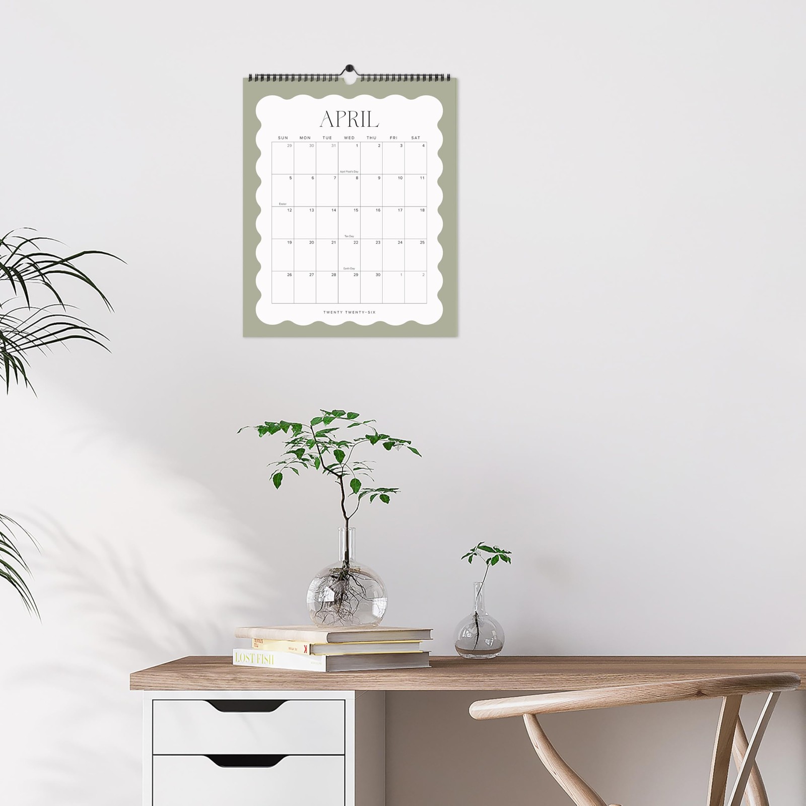 Aesthetic 2026 Wall Calendar – Runs from January 2026 Until July Beige-Sage