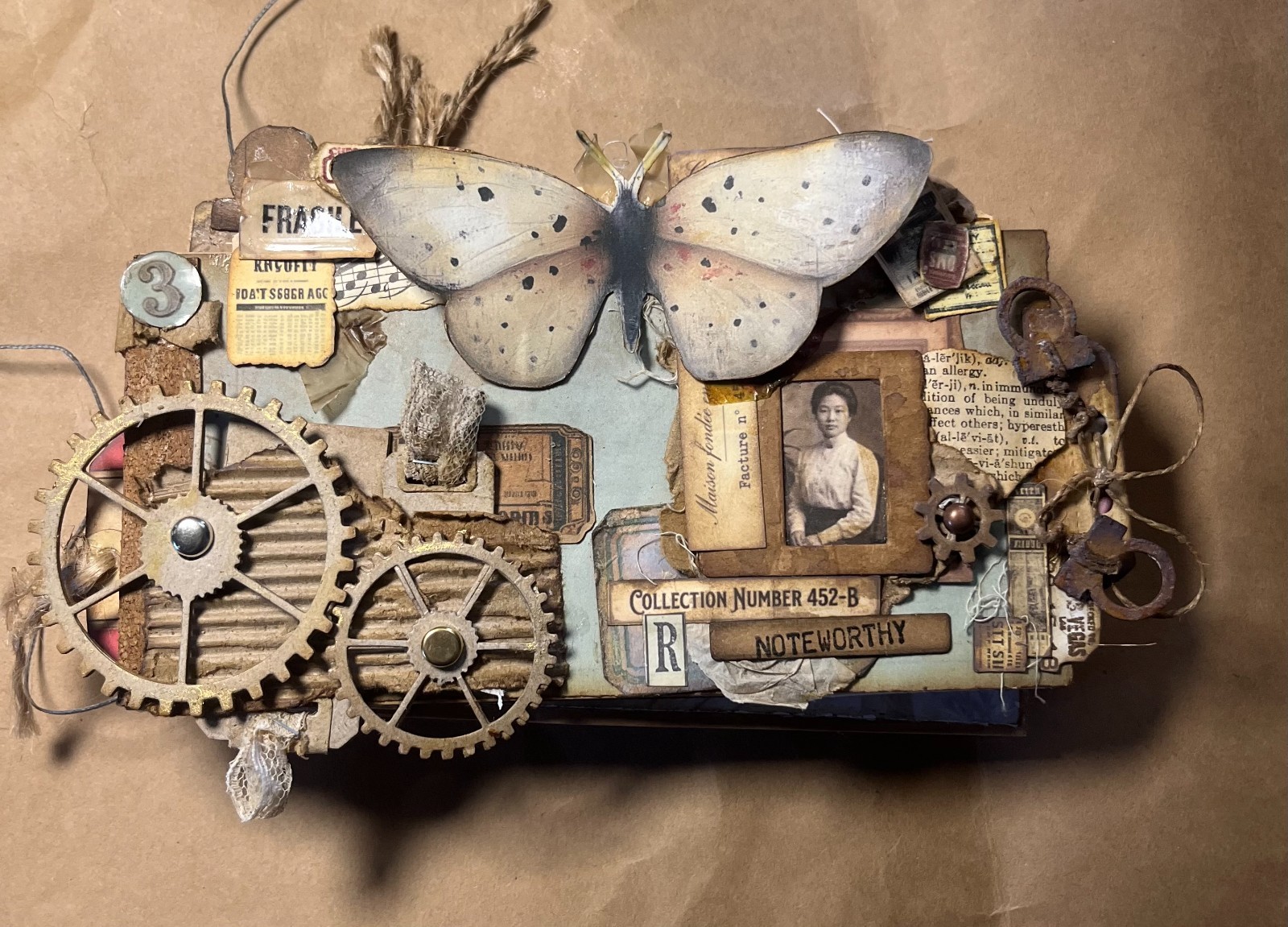 Handmade Vintage Junk Journal Paper Bag Folio Mini Ephemera Butterfly OOAK