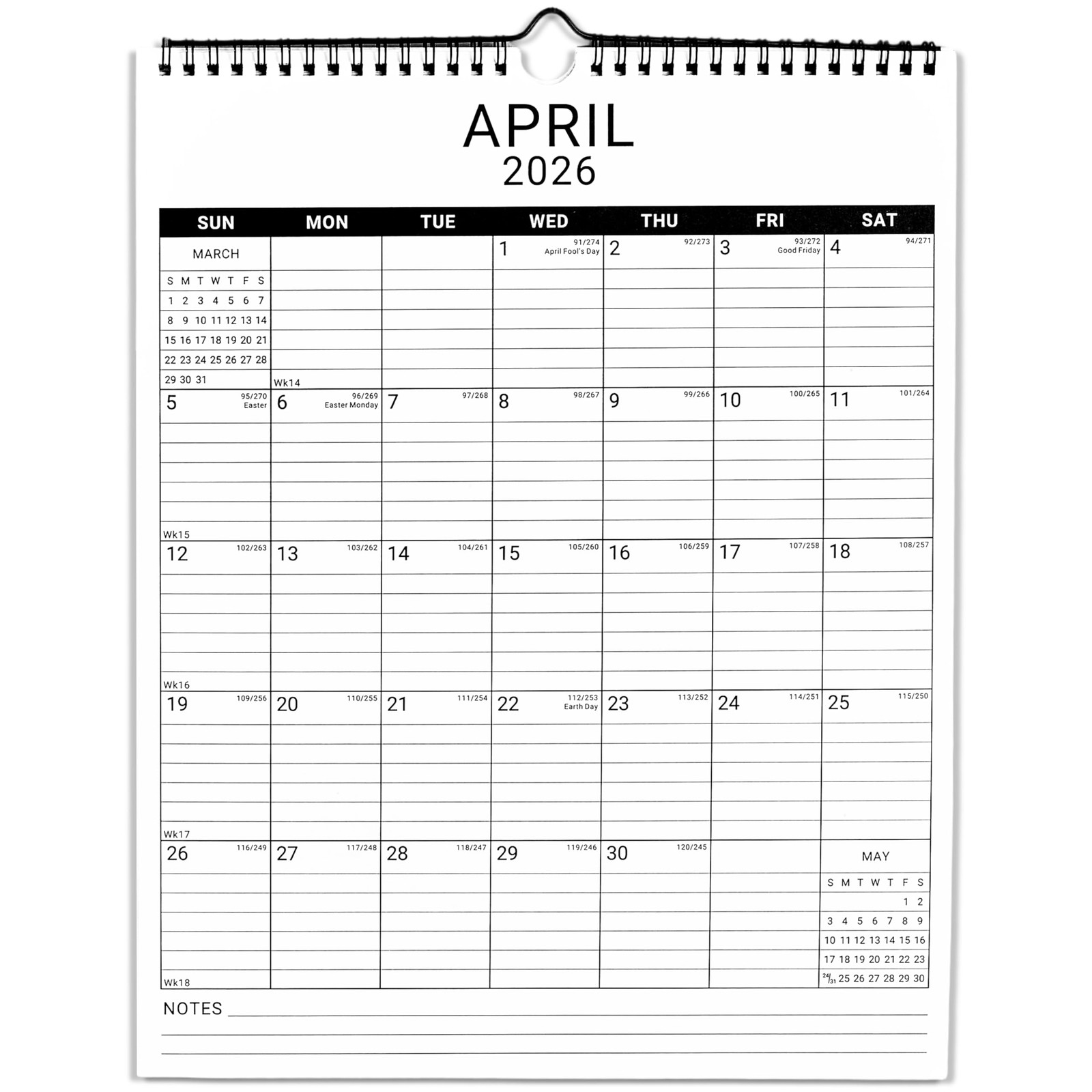 2026 Wall Calendar, 12 Month 11.5”x14.8 ‘’ Year Monthly White2_11x14.5_Vert