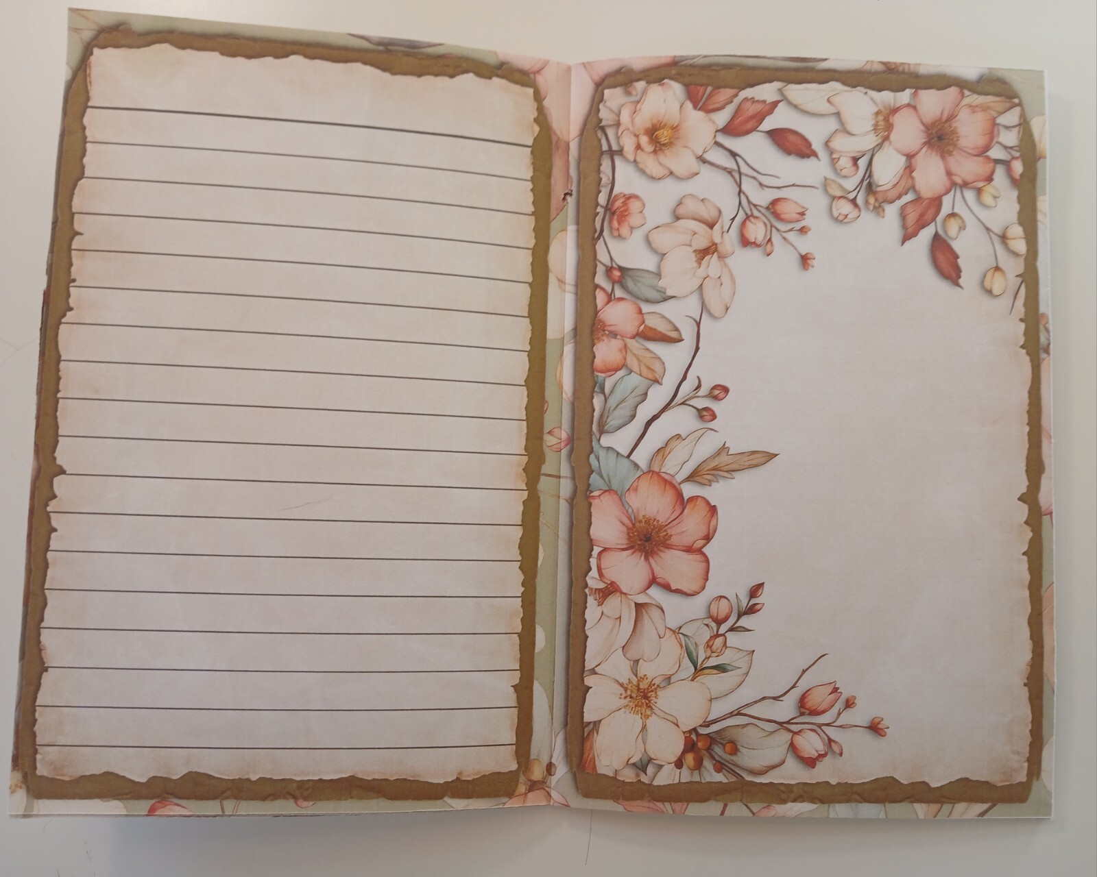 Junk Journal Blank Booklet “SOFT FLORALS” Pastel Florals LG 8.5″x5.5″ 40pgs