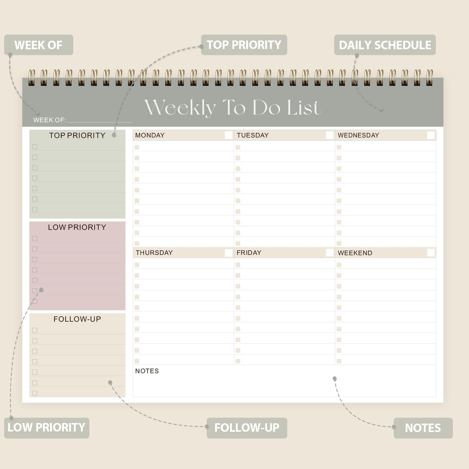 Weekly To Do List Notepad, Undated Planner with 52 8.5″x11″(Undated）, A-Green