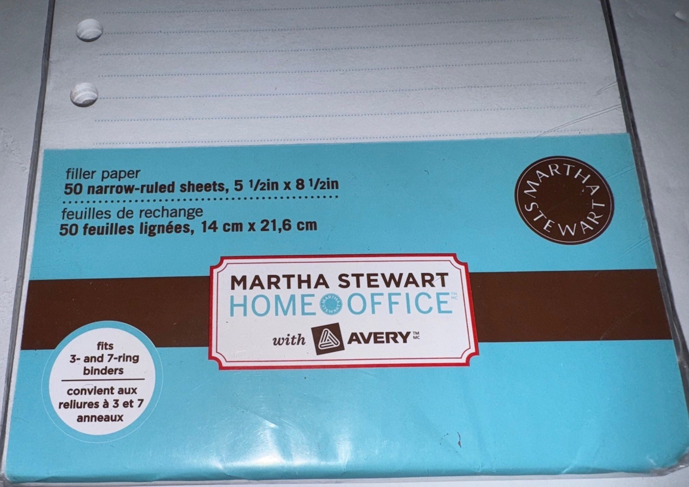 Martha Stewart Filler Paper 5.5×8.5 Mini College Ruled 7 Hole 150 Planner Sheets