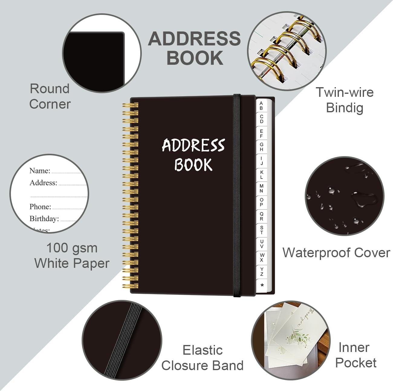 Address Book with Alphabetical Tabs – Telephone & 4.3″ x 6.2″