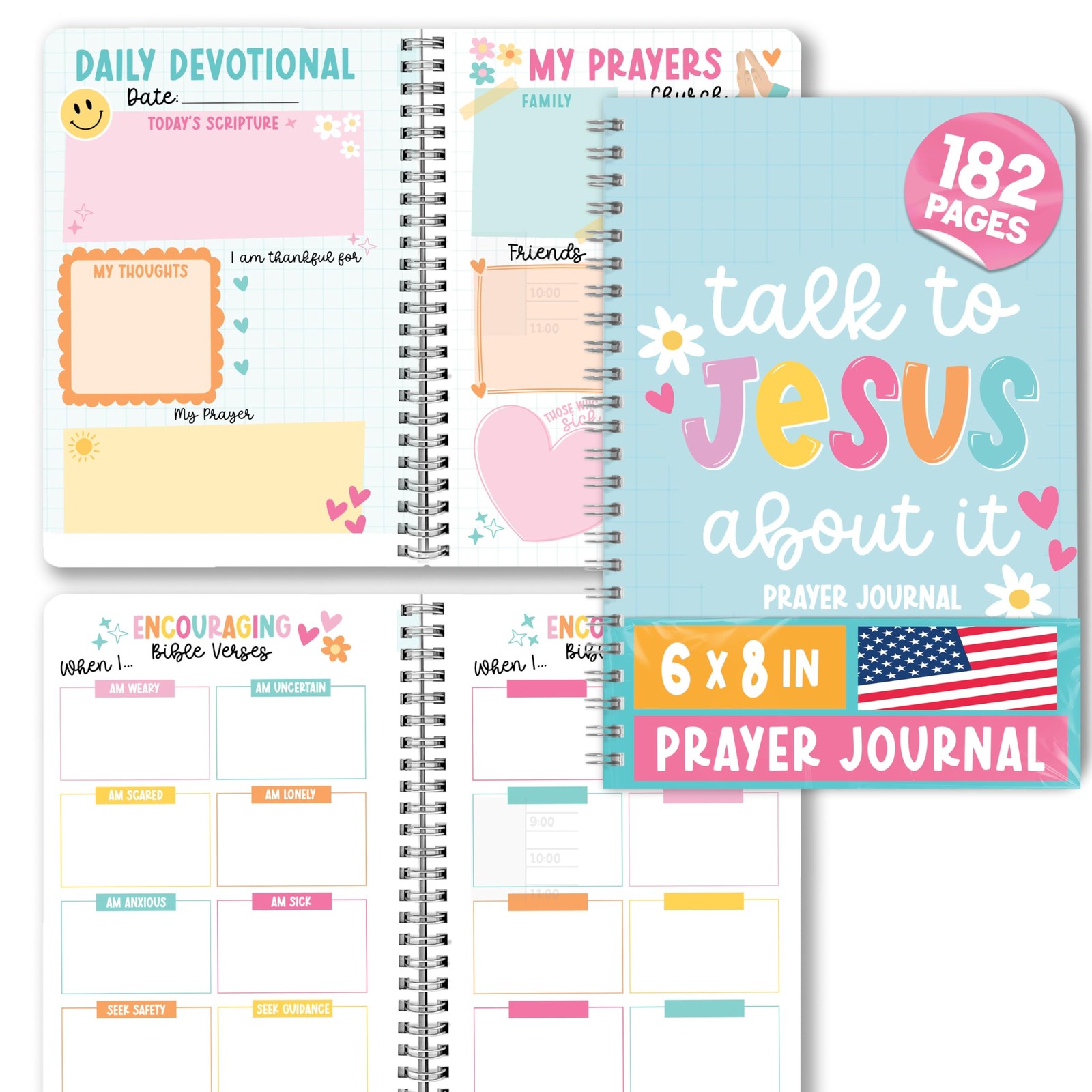 Hadley Designs Guided Prayer Journal for Woman – 6 x 8 inches, Teal Pastel