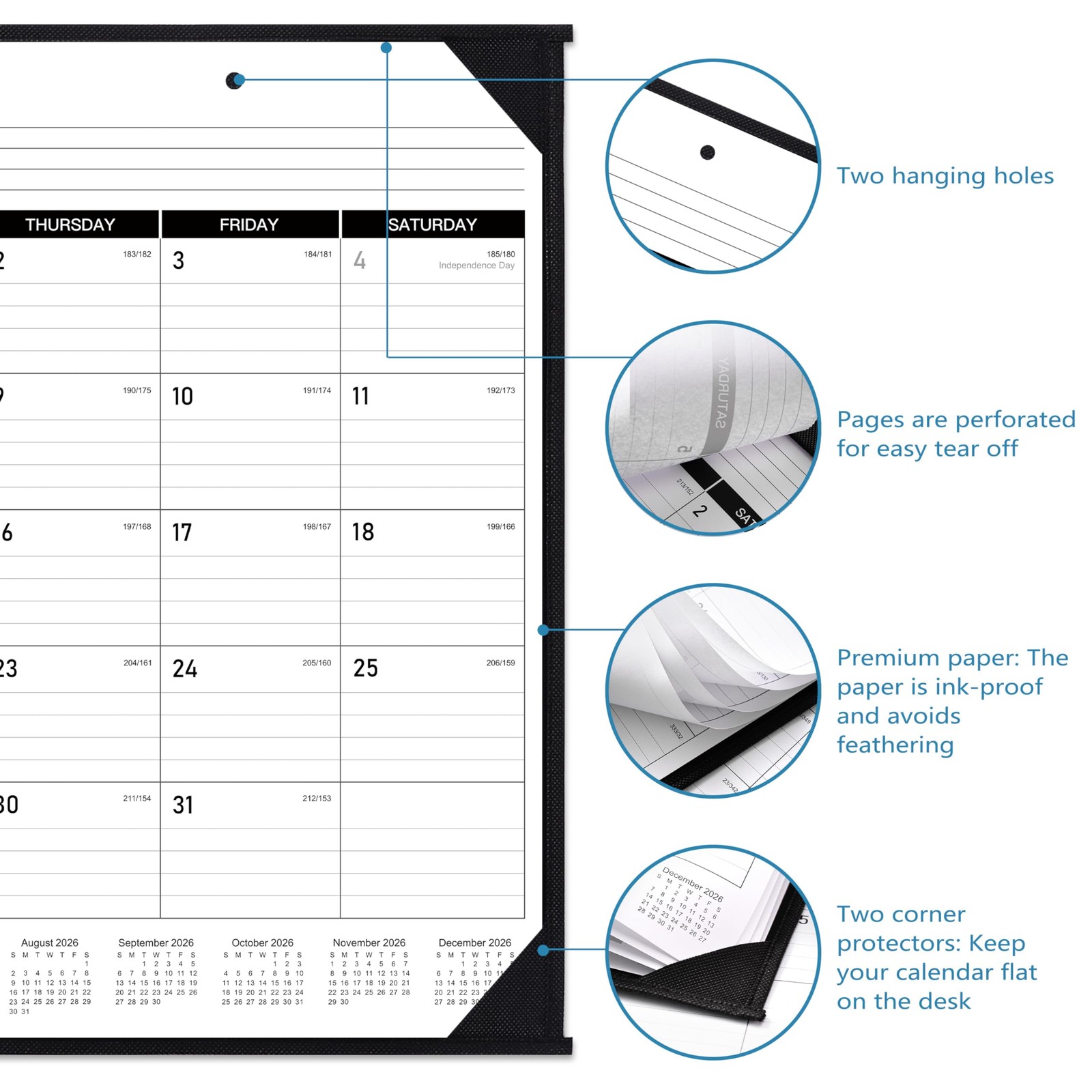 2026 Desk Calendar – JAN. 2026 – DEC. 2026, 22″ x 17″, Large x black