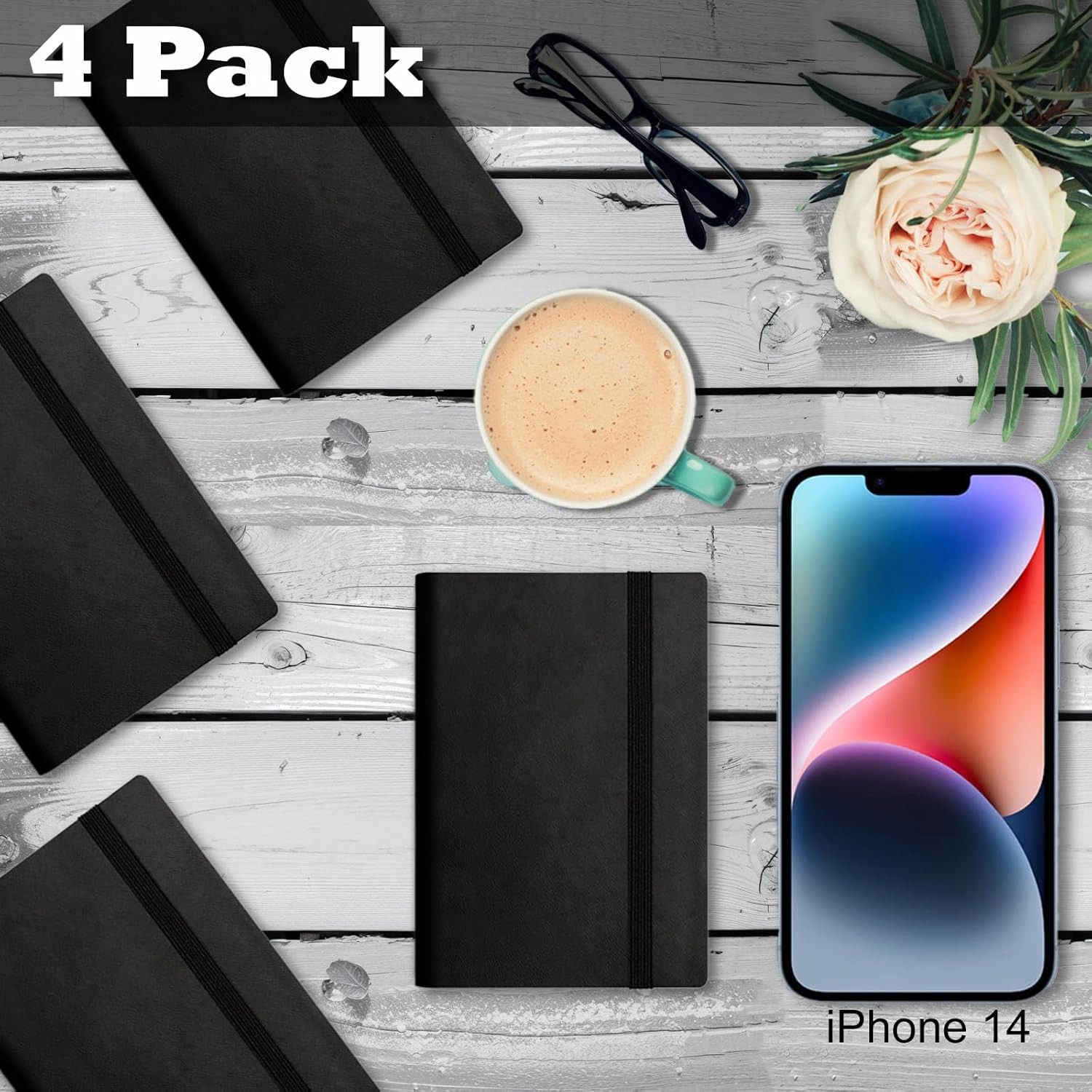 4 Pack Pocket Notebook Small Notebook, 3″ x 4.4″ Journal Notebook Hardcover with