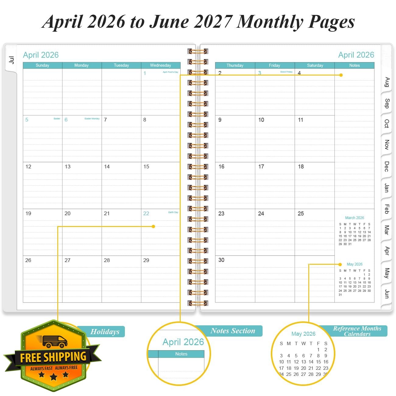 Yaridar 6.4″x8.5″ Black Flowers Planner 26-27