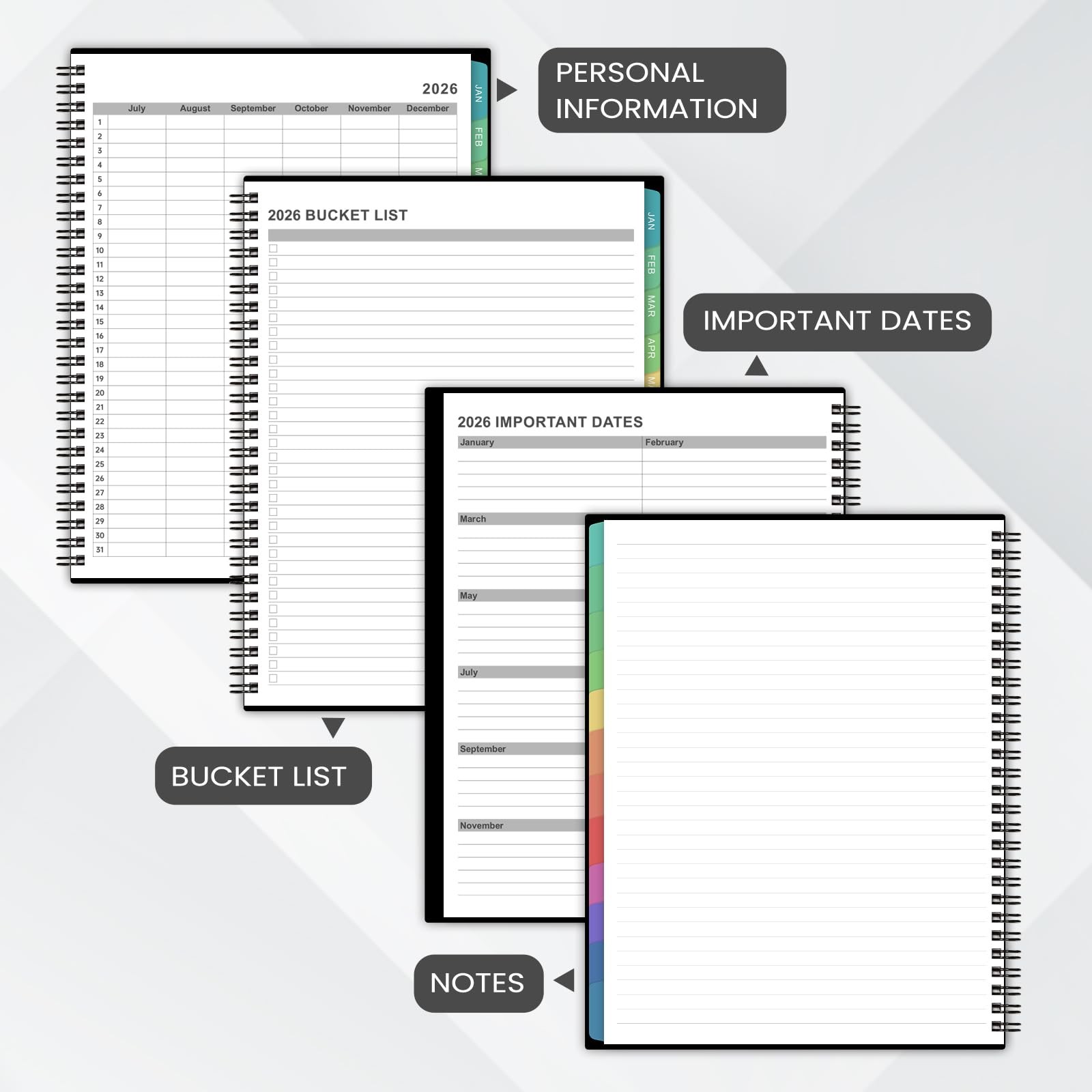 2026-2027 Monthly Planner – JAN. 2026 – DEC. 2026, 8″ x 10″, dull black