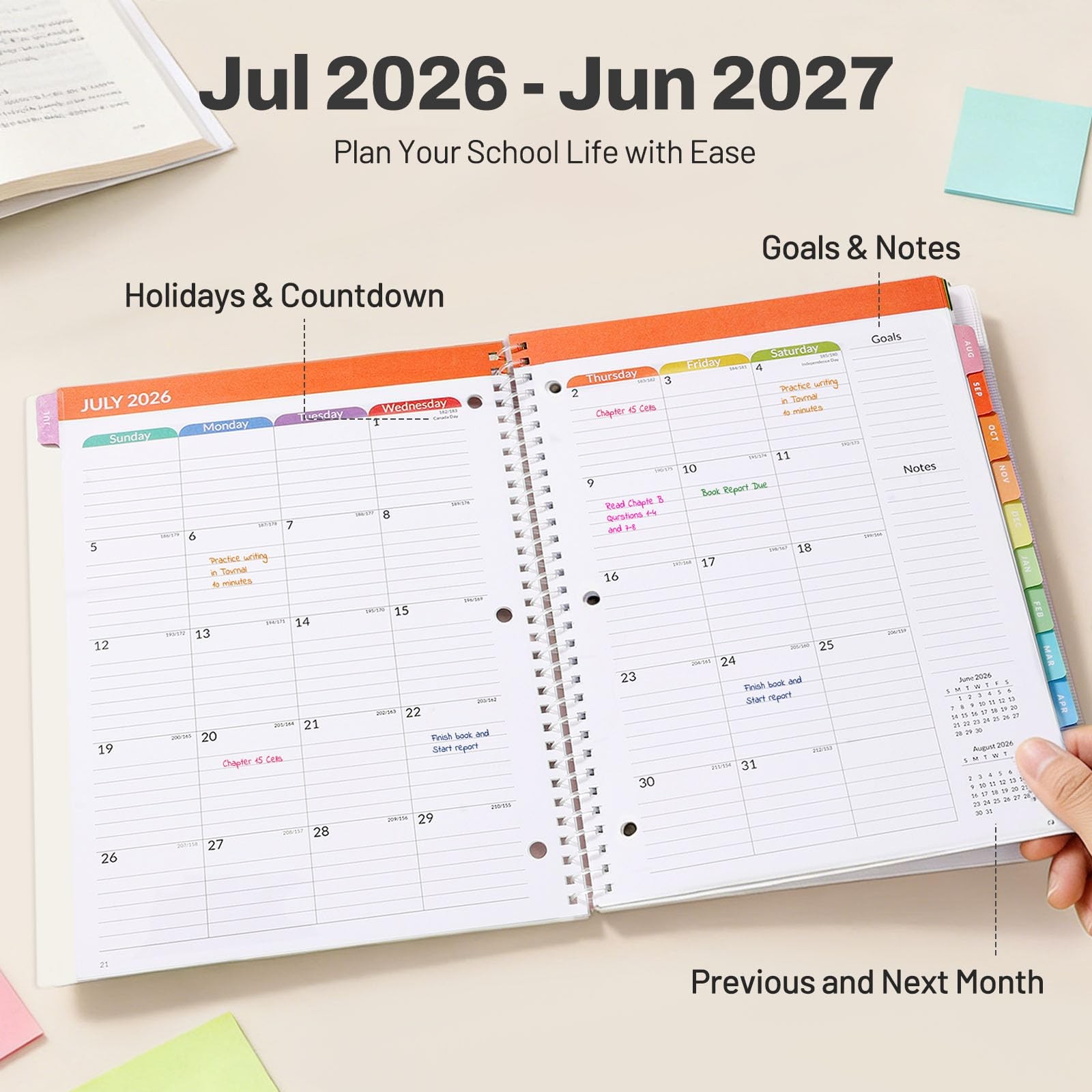 Student Planner 2026-2027, SUNEE Academic Weekly & A4 8.5″×11″, Grey Blue