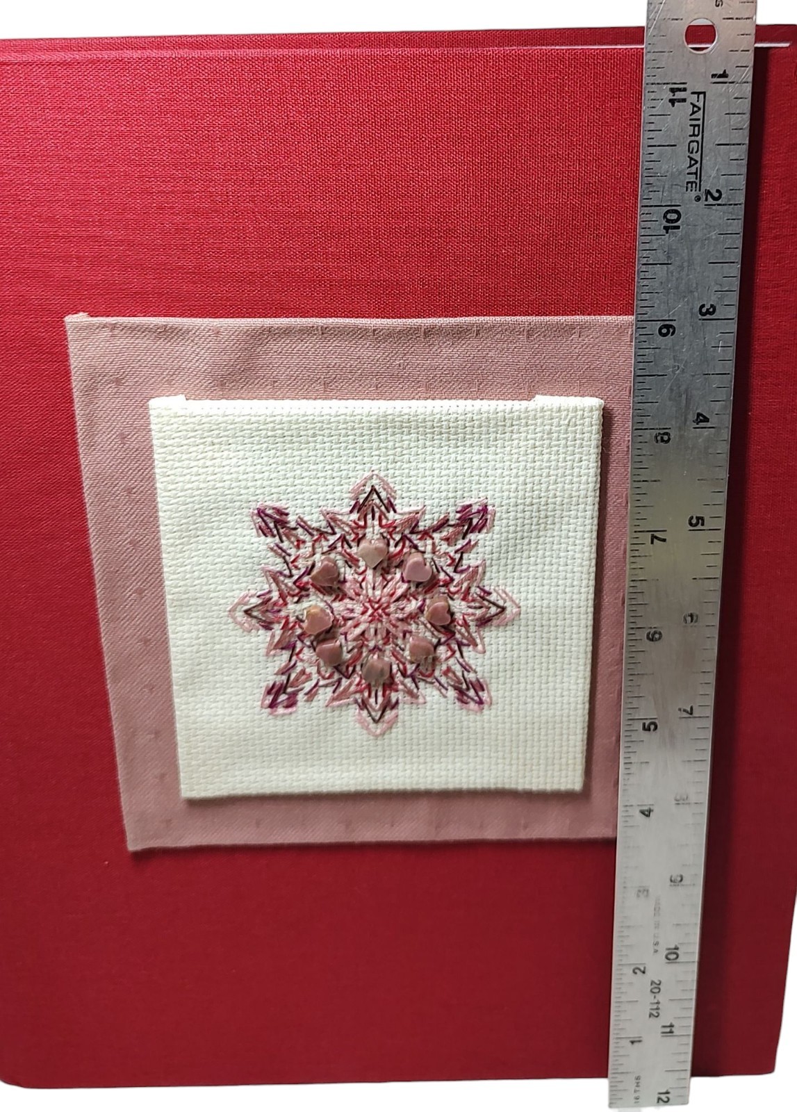 Hardcover Journal Red With Completed Textured Counted Cross Stitch Cover SEE