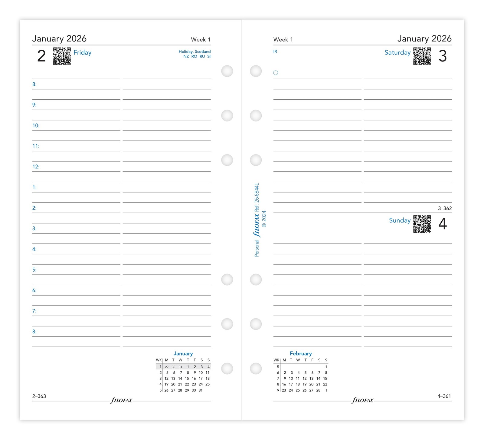Filofax Personal day per page English appointments 2026 diary 26-68441