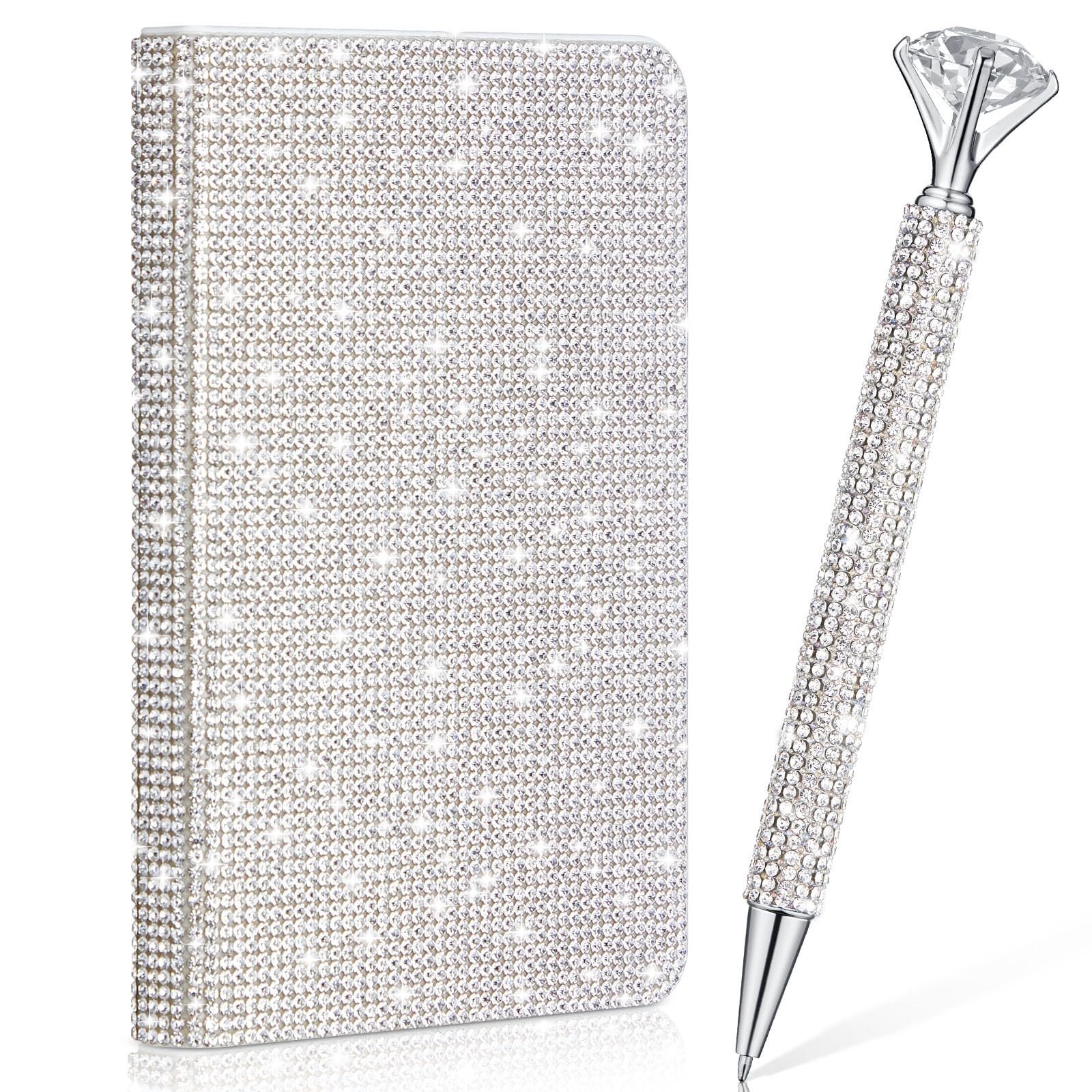 Resholder Rhinestone Notebook Pen Sets Glitter Pocket A6, White