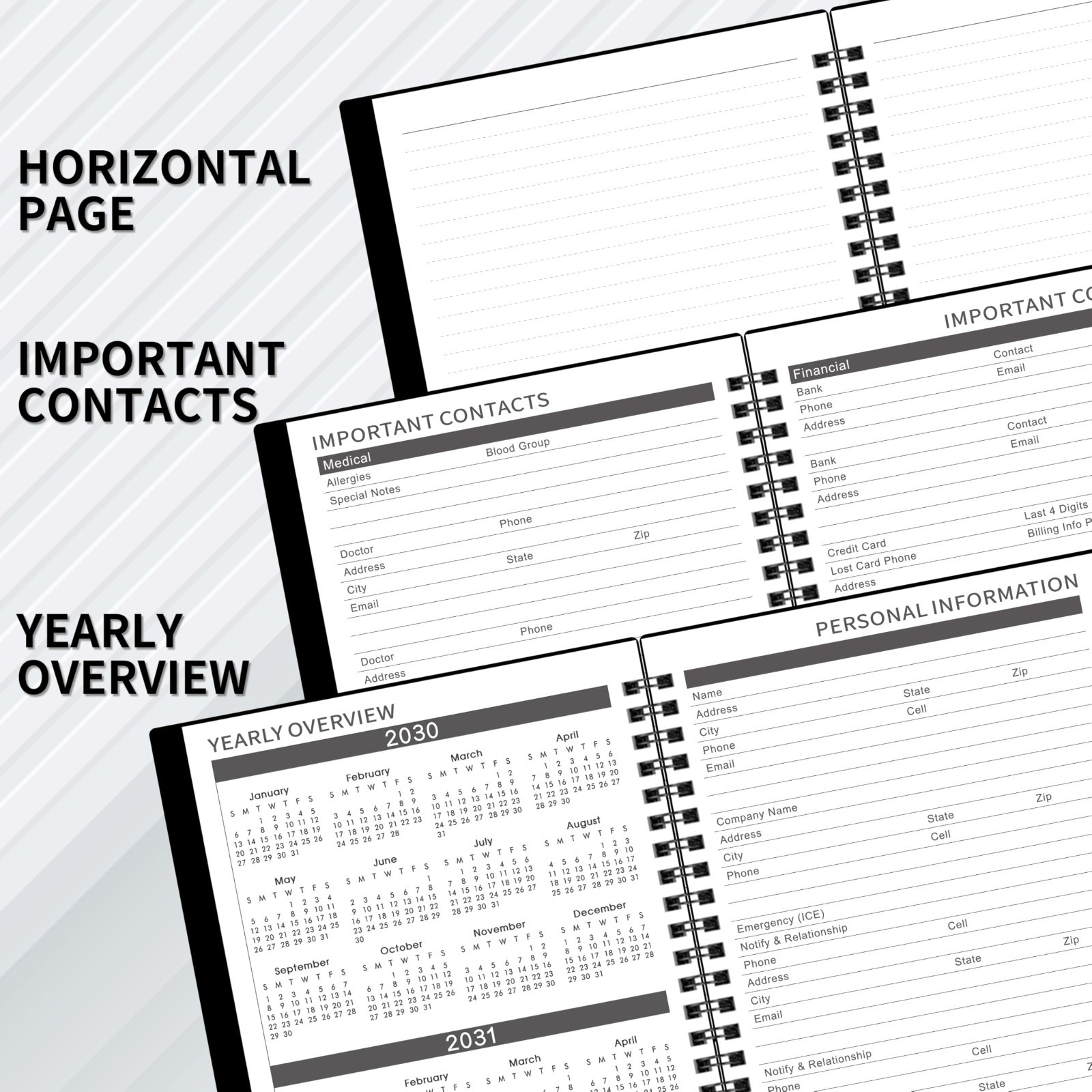 5-Year Monthly Planner 2026-2031, 6.2″x8.3″, Twin-Wire Binding, Tabs, Pocket – B