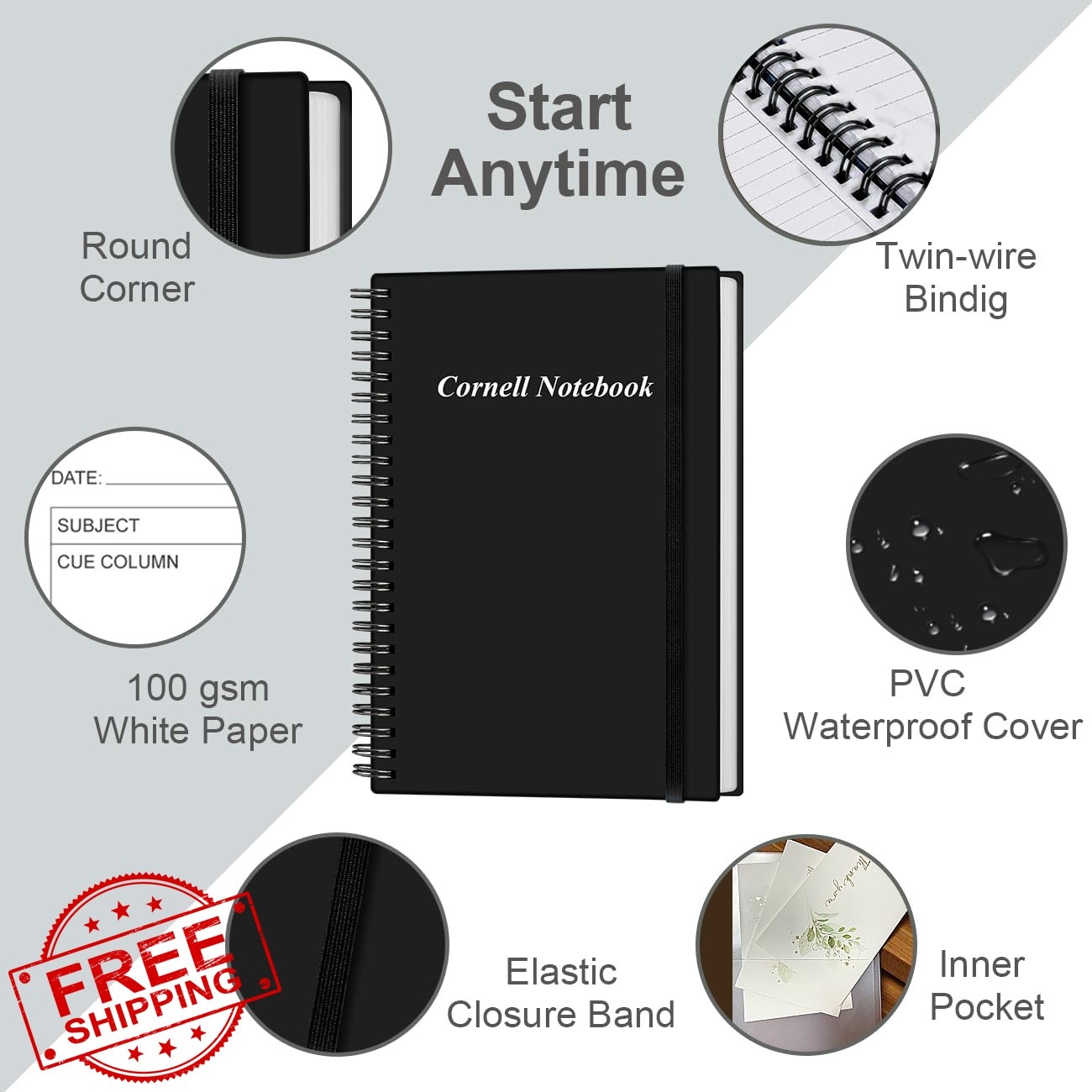 Yaridar Cornell Notebook Black 5.8×8.5in