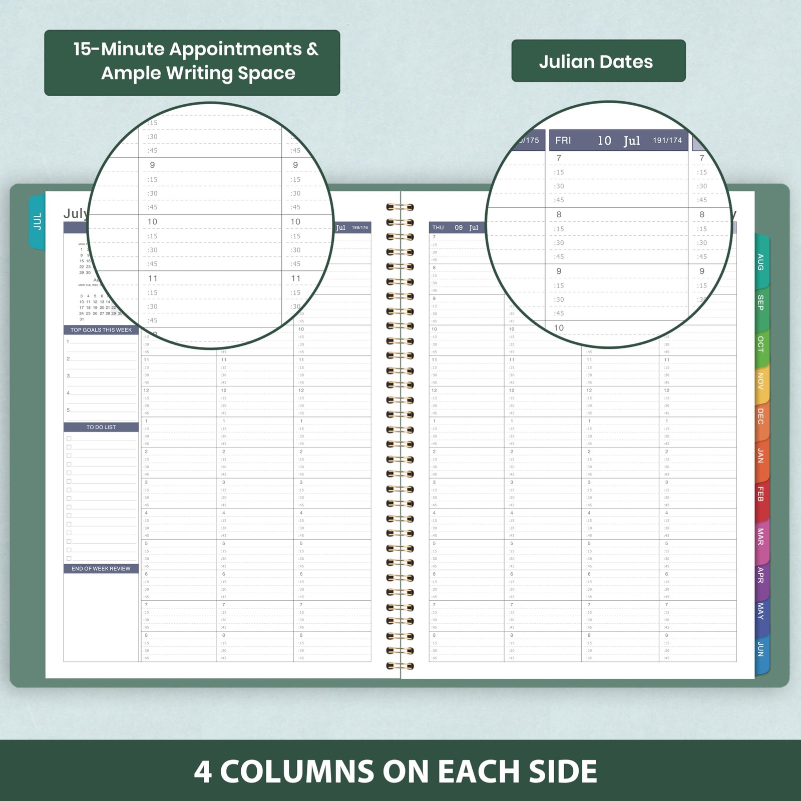 2026-2027 Weekly Appointment Book – Daily Hourly 8.5″ x 11″, Dark Green
