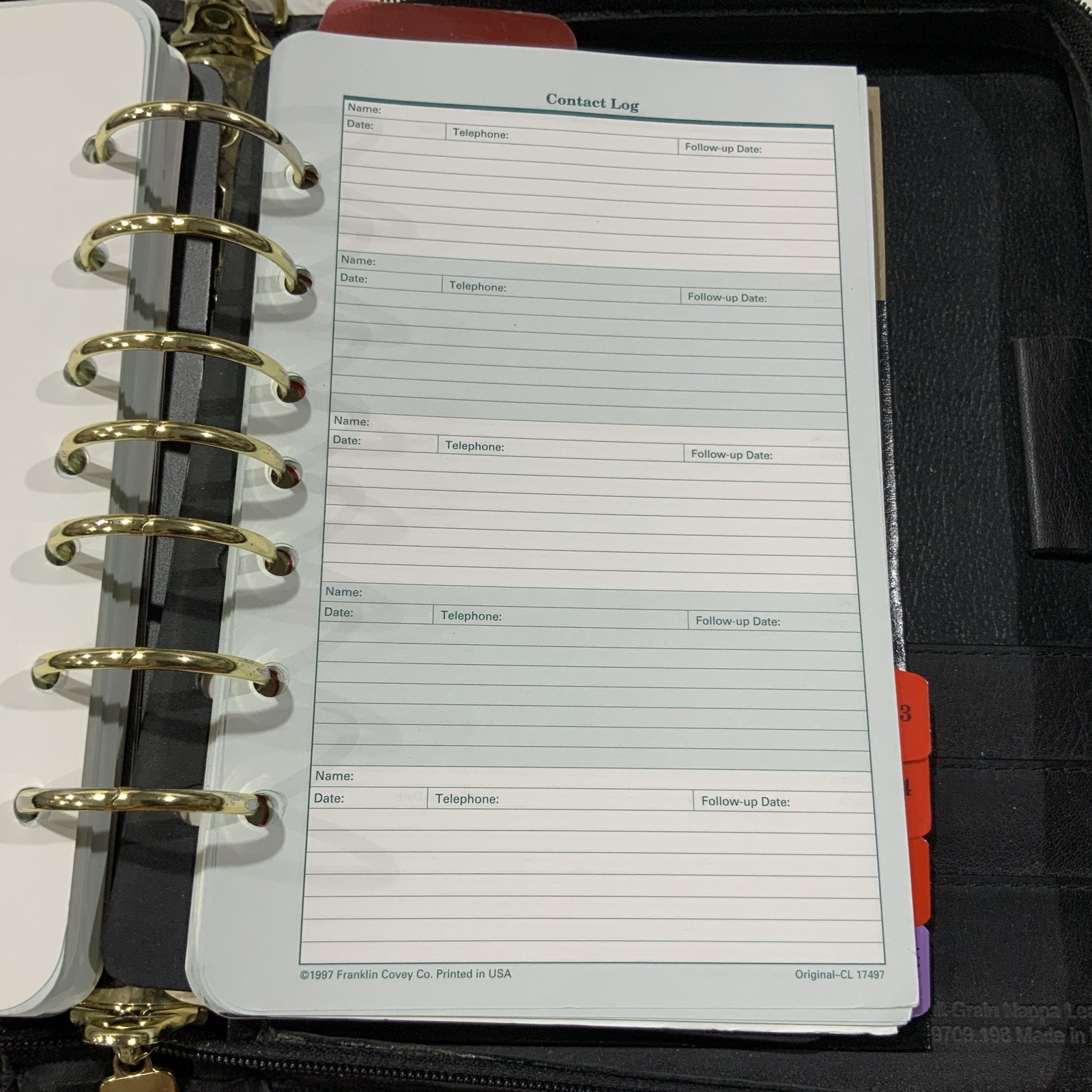 Franklin Covey Classic 7 Ring Planner Binder Black Leather 11 X 8 Zip Around