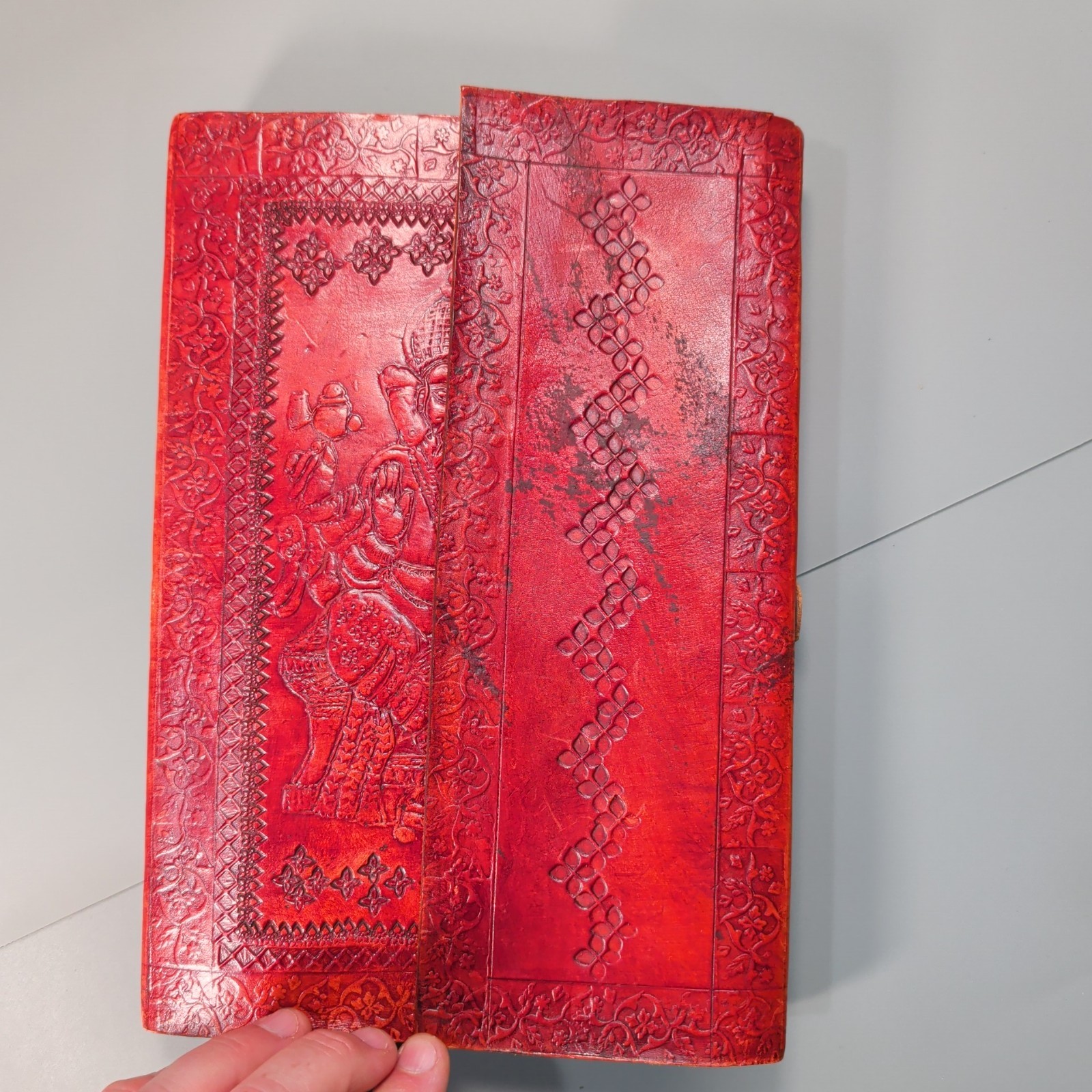 Handmade Leather Ganesha Journal Large Red Embossed India Blank Cotton Paper