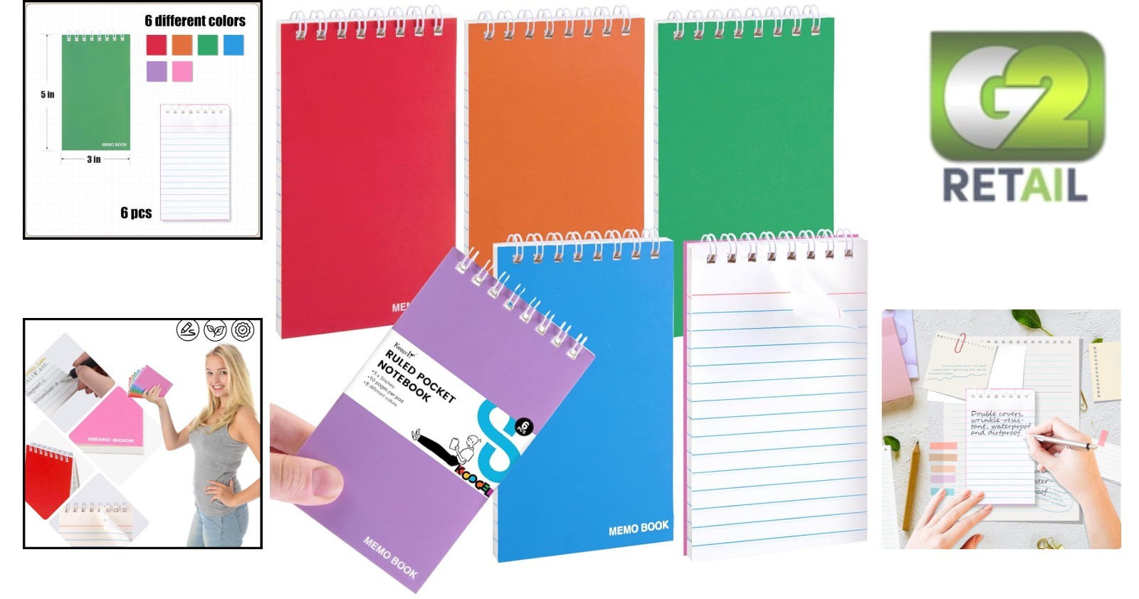 Smooth Writing 3×5 Mini Notebooks – 6 Pack, Ideal for School, Office, and Travel
