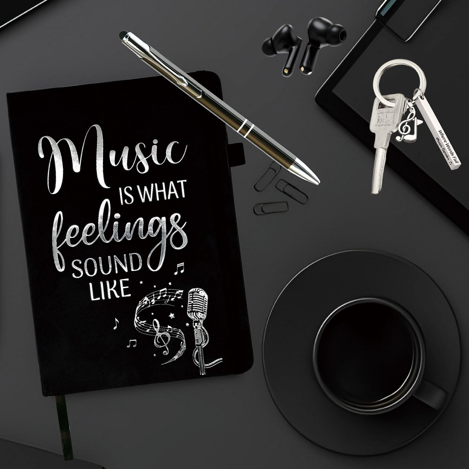 Music Lover Gift Women Men, Journal Black 200 Pages 8.4”x 5.7”,