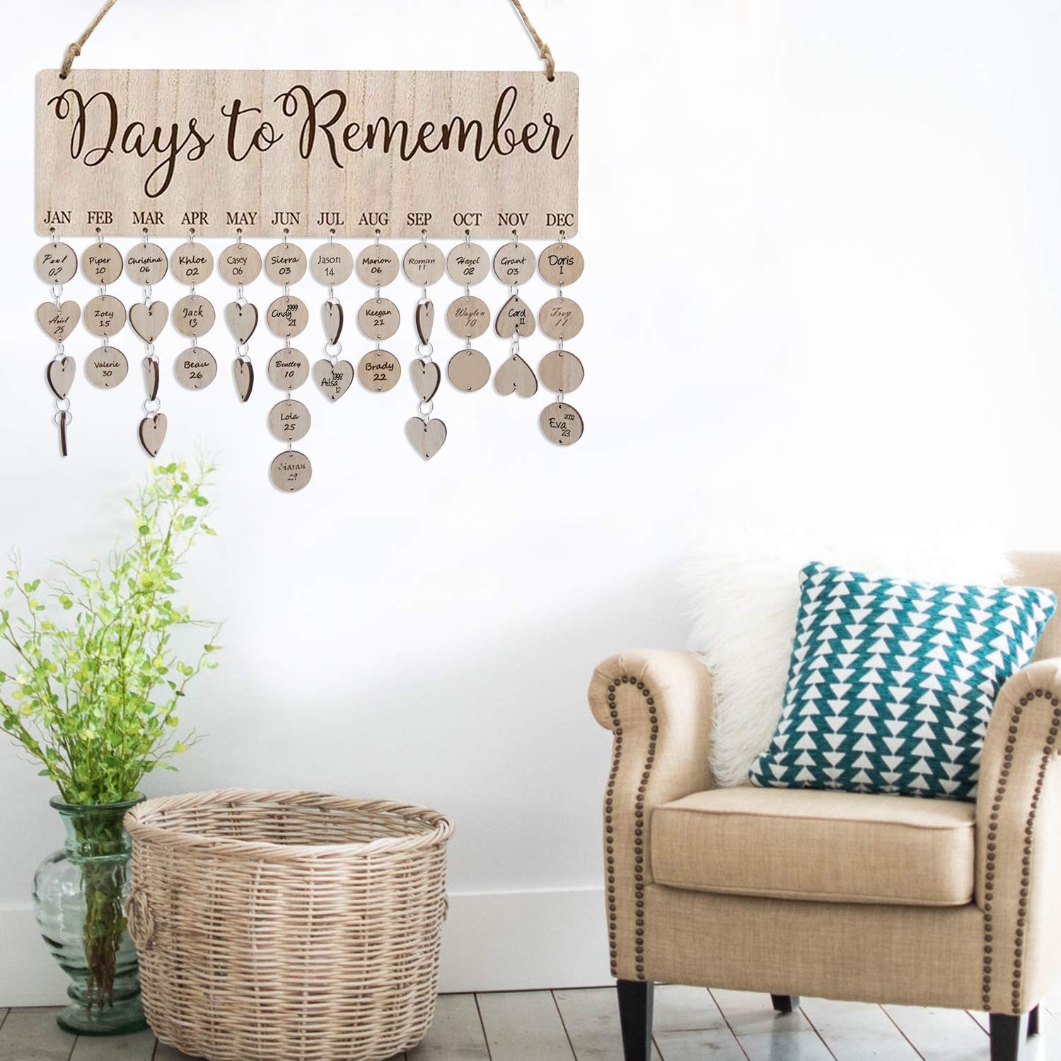 Family Birthday Reminder Calendar Board With Tags,DIY Wooden Day to Remember