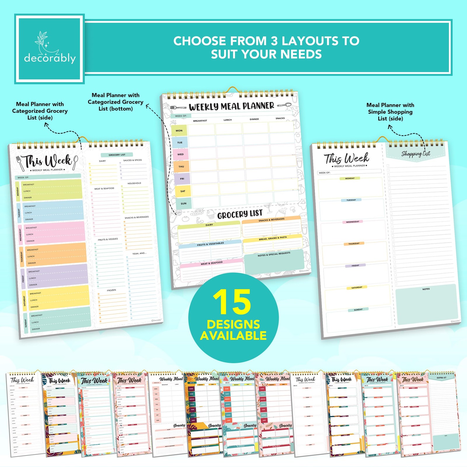 Decorably 52 Sheets Pastel Undated Magnetic DETAILED 8.5″x11″, PASTEL RAINBOW