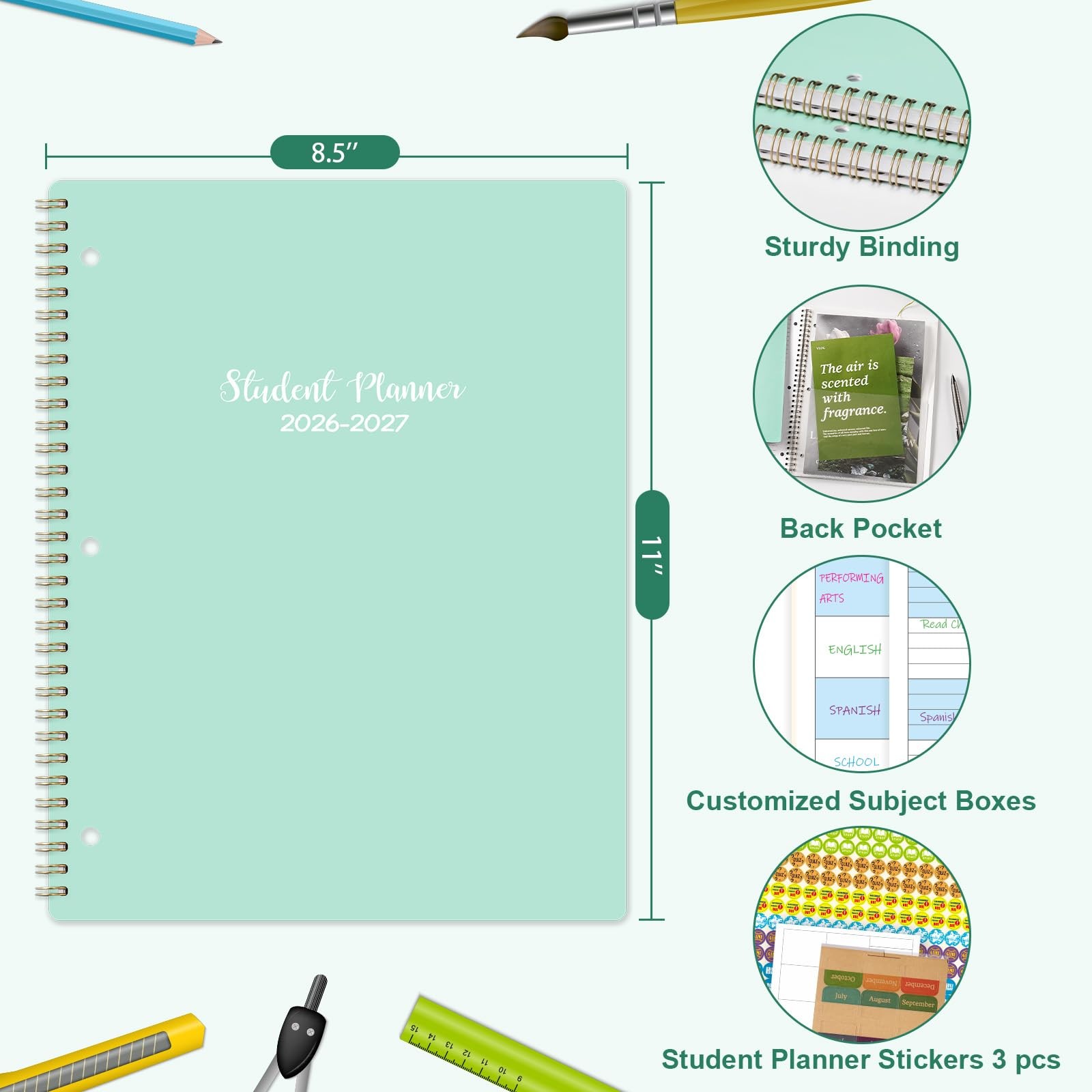 Student Planner 2026-2027 – School with Letter, green