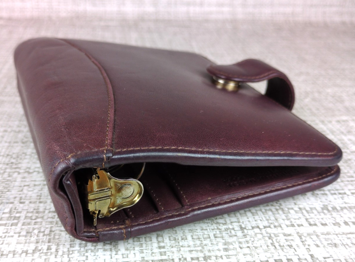 Franklin Quest Compact Open Top Snap Leather Binder Wallet 6 Rings Burgundy