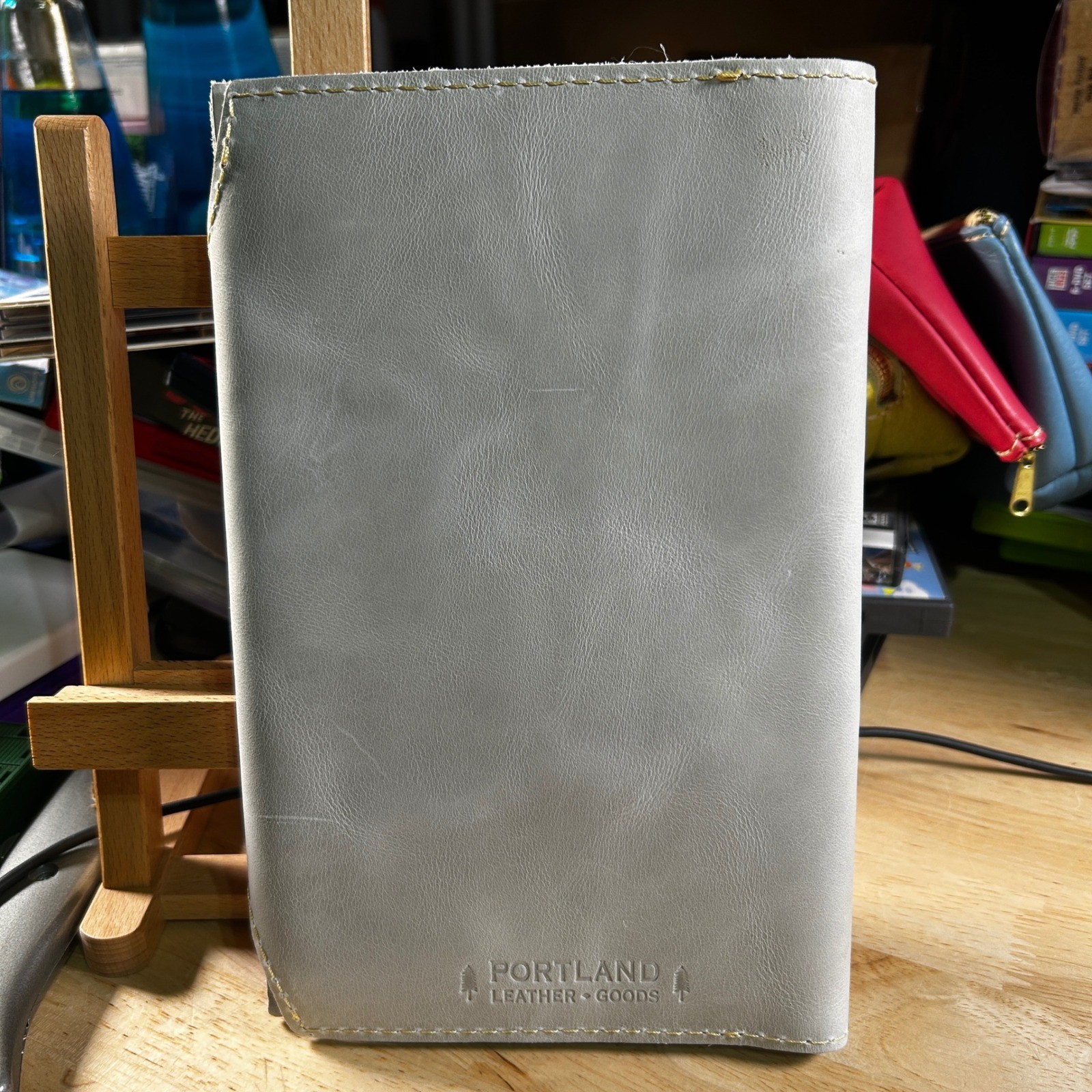 Portland Leather Goods Grey Leather Envelope Notebook Cover A6 Pocket Snap Case