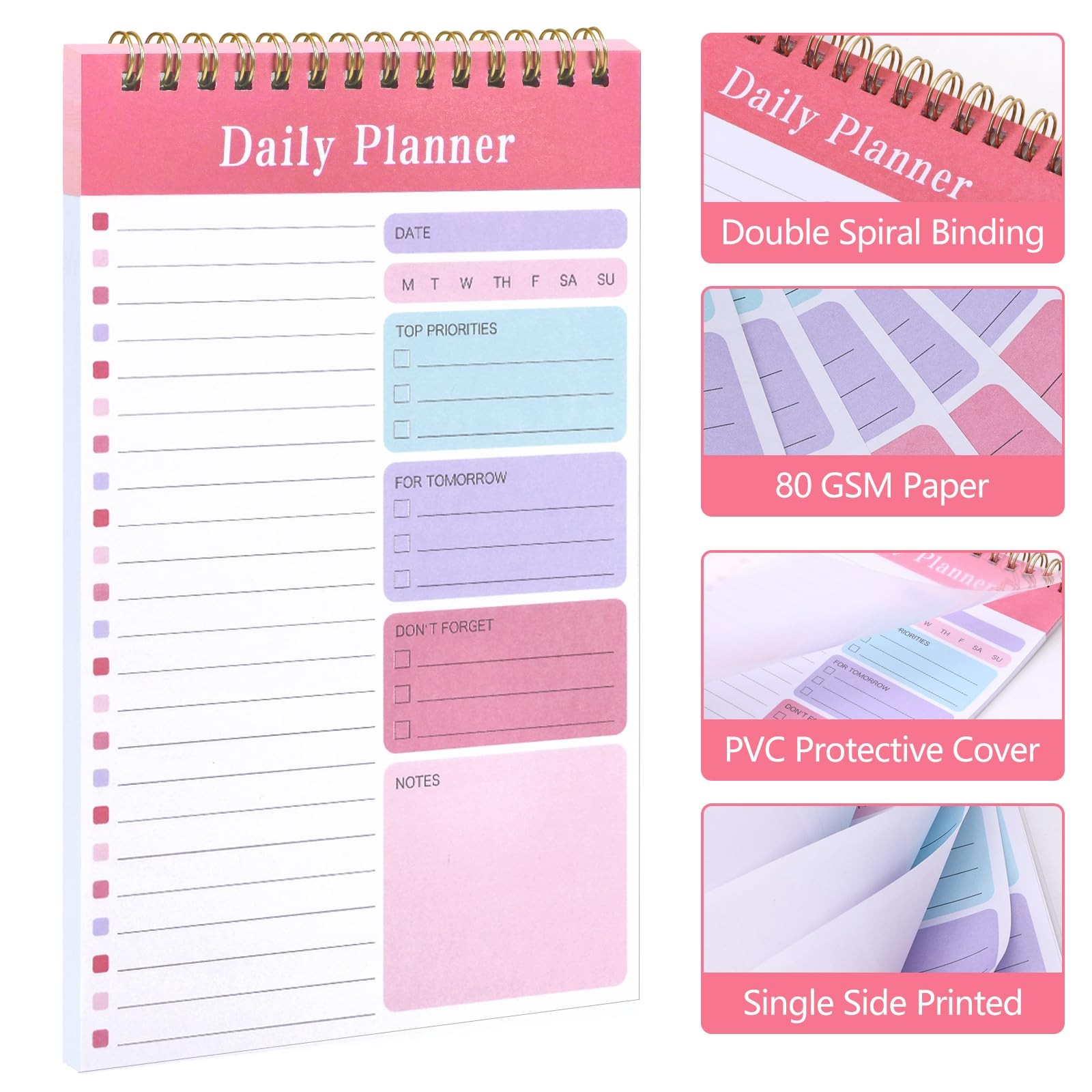 LABUK 5 Pack Daily To Do List Notebook 5″ x 8″ Planner 30 Colorful