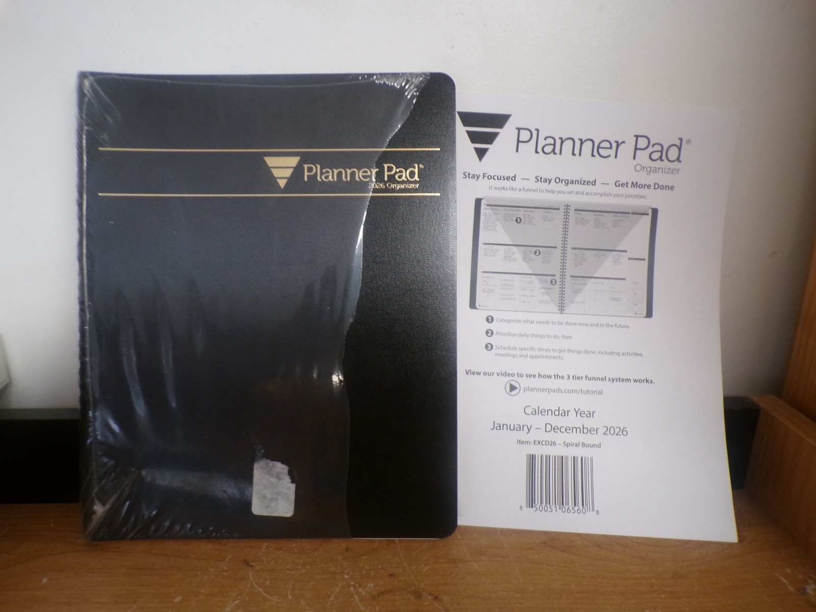 NEW Planner Pad EXCD26 Spiral Bound Jan-Dec 2026 3 TIER ORGANIZER 8 1/2x 11 blk