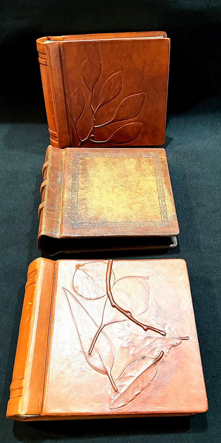 3 Daisy Arts Carved Leather Hand Made Writing Journals Made in Italy 7.5″ x 6.5″