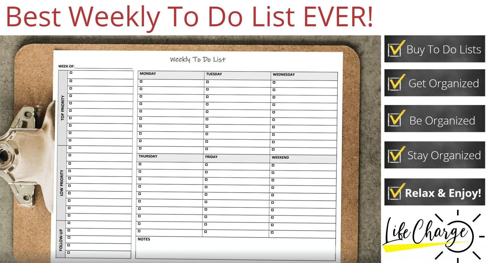 Weekly To-Do List Notepad 60 Pages 11×8.5in with Checklist Priority Notes