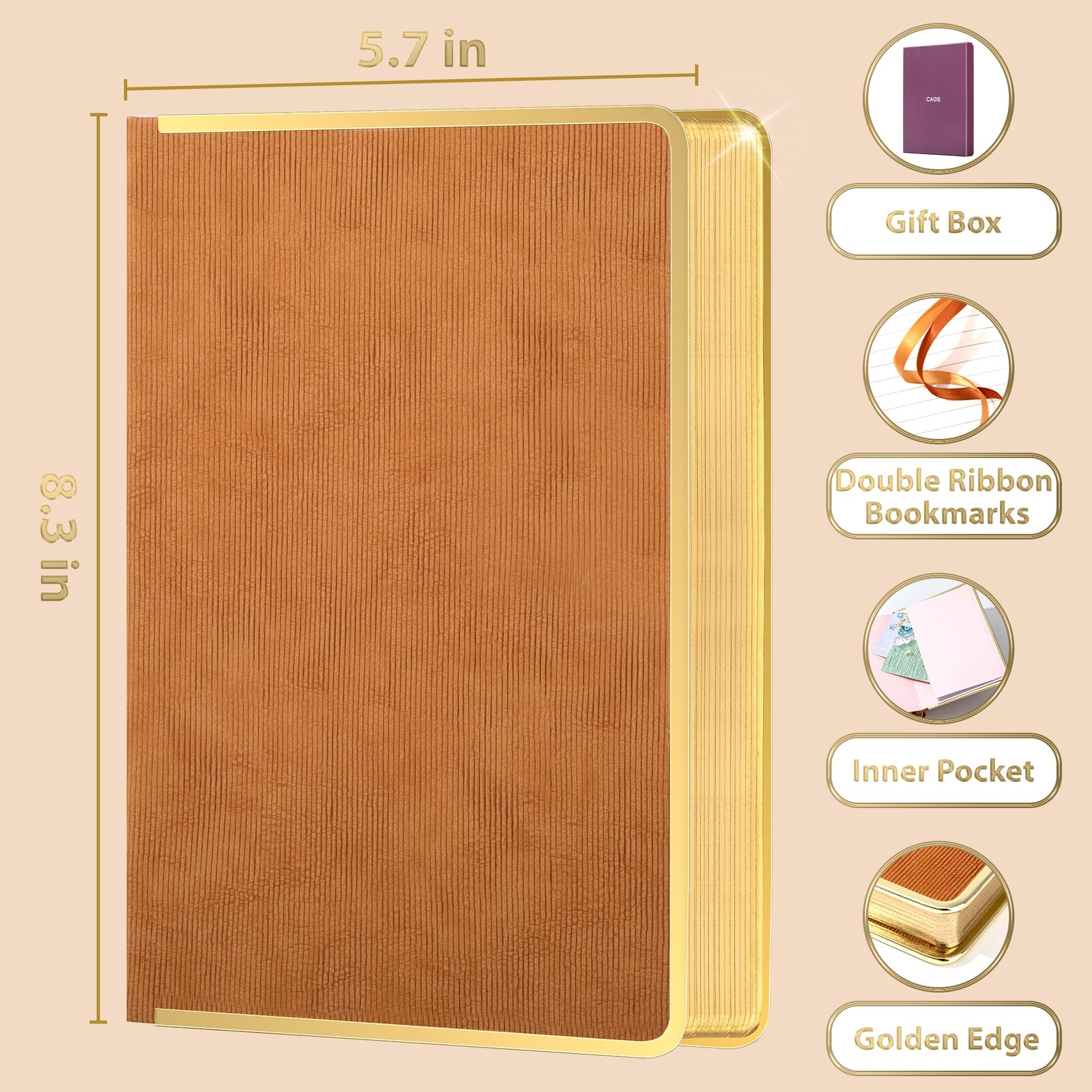 Luxurious Vegan Leather Journal 256 Pages Gold Edges Perfect for Gifting