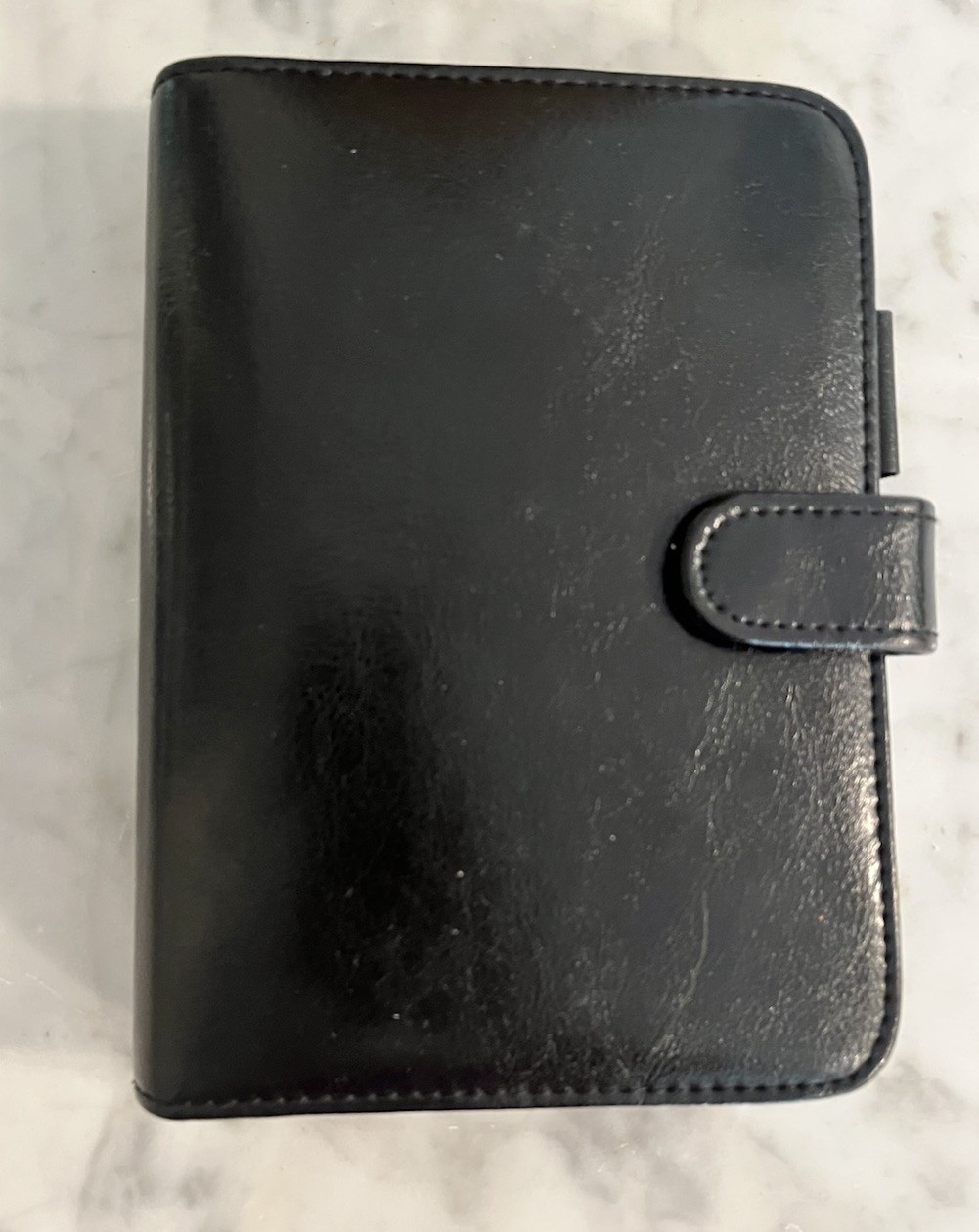 Vintage Day Planner Binder Black Faux Leather Six Rings Organizer 5×7 Desk 90’s