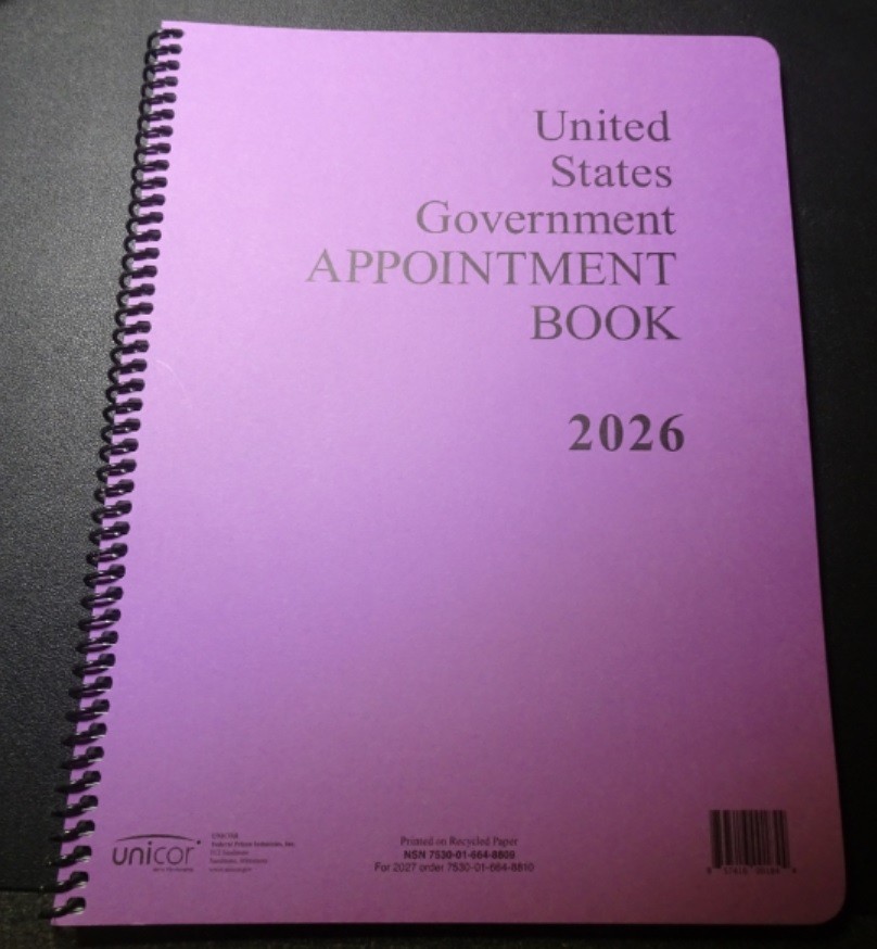 2026 Unicor US Government Fed Weekly Appt Book, Spiral 11″x 9″, Jan – Dec, Qty=2