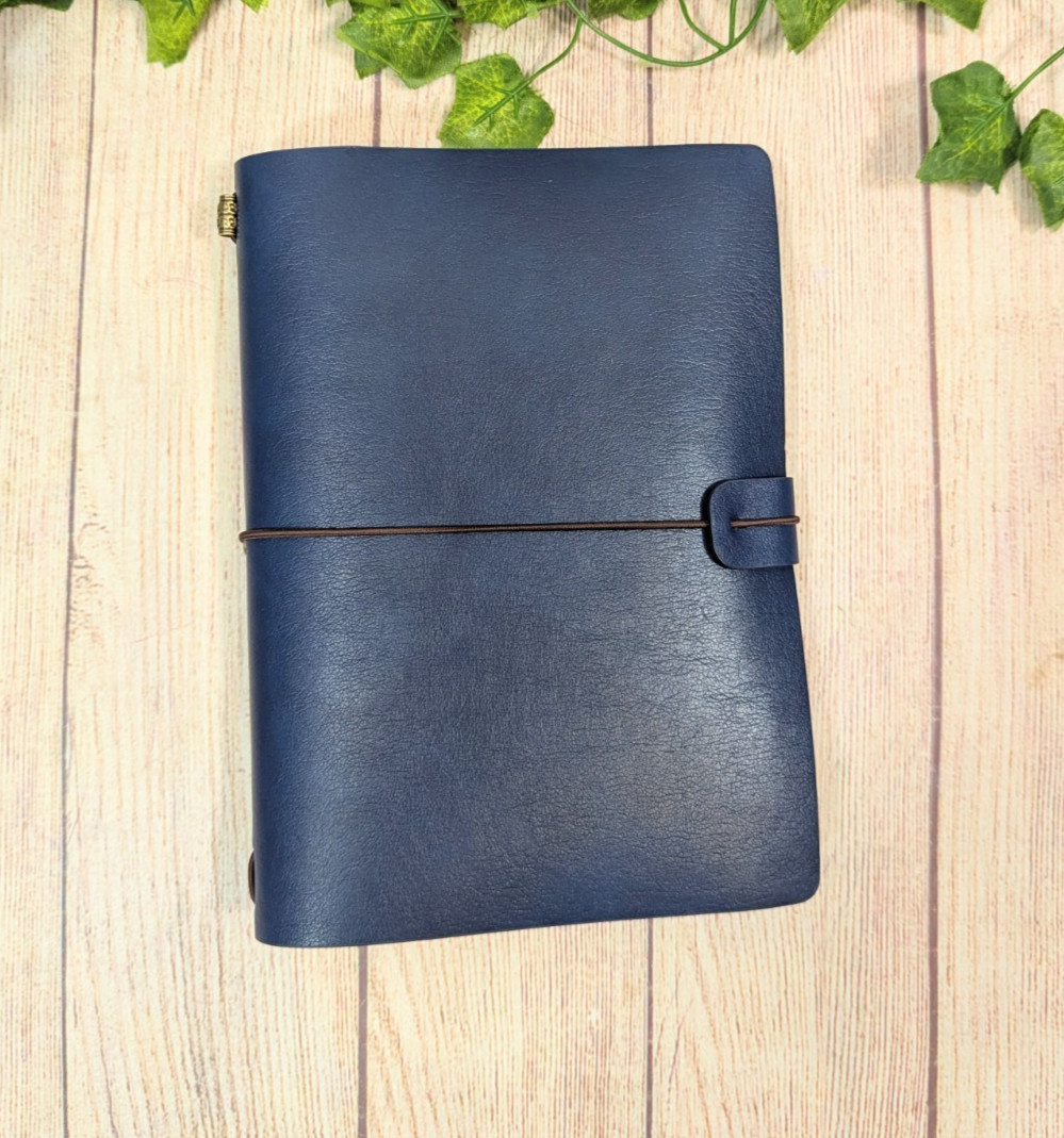 Refillable REAL Leather Travelers Notebook -A5 Travel Journal Lined Insert BLUE