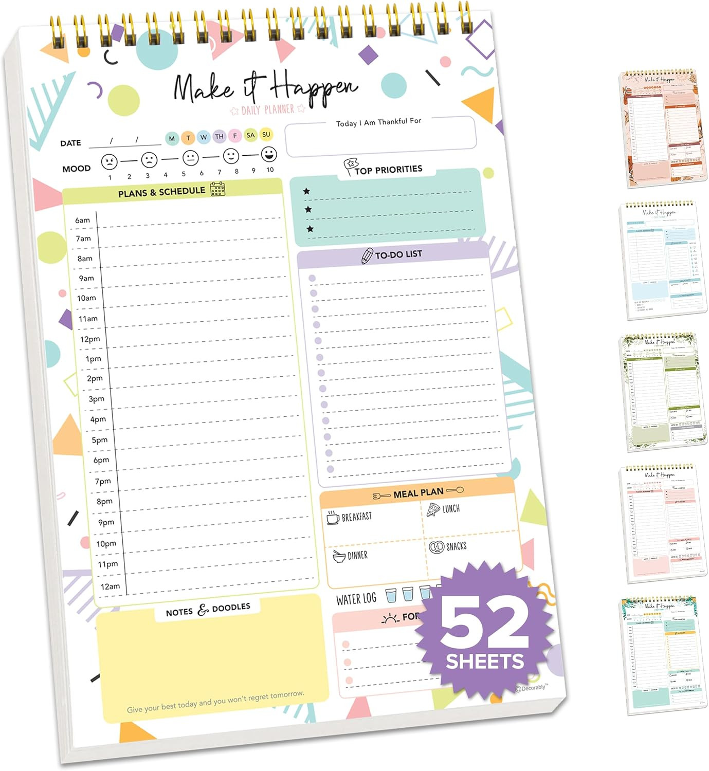 Decorably 52 Sheets Colorful Pastel Undated Daily Planner Pad – 6.5X10In Spring-