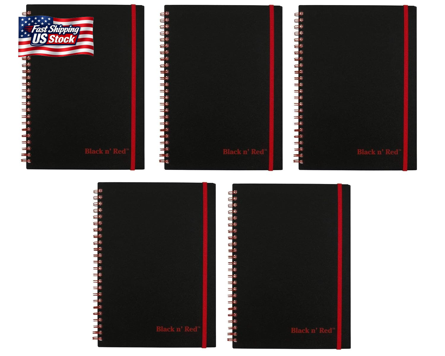 Black N’ Red Twin Wire Poly Cover Notebook, 8-1/4 X 5-7/8 Inches, Black/Red, 70