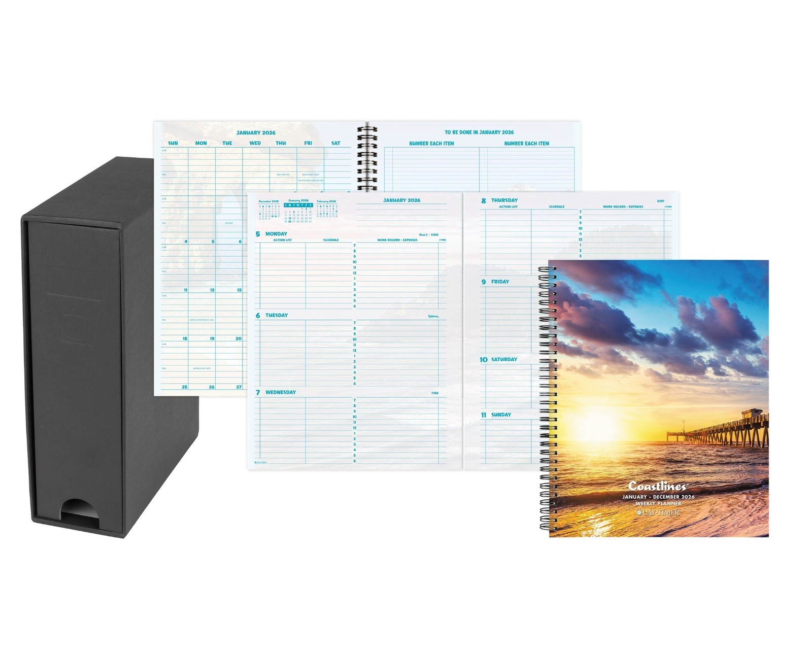 Day-Timer Coastlines 2026 Two Page Per Week Planner Refill & Storage Box
