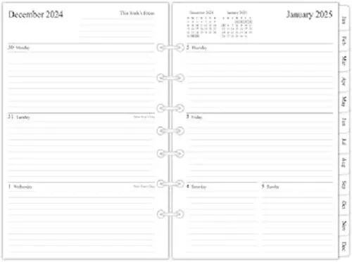 2025 Weekly & Monthly Planner Refill, 5-1/2″ x 8-1/2″, Runs from January 2025 to