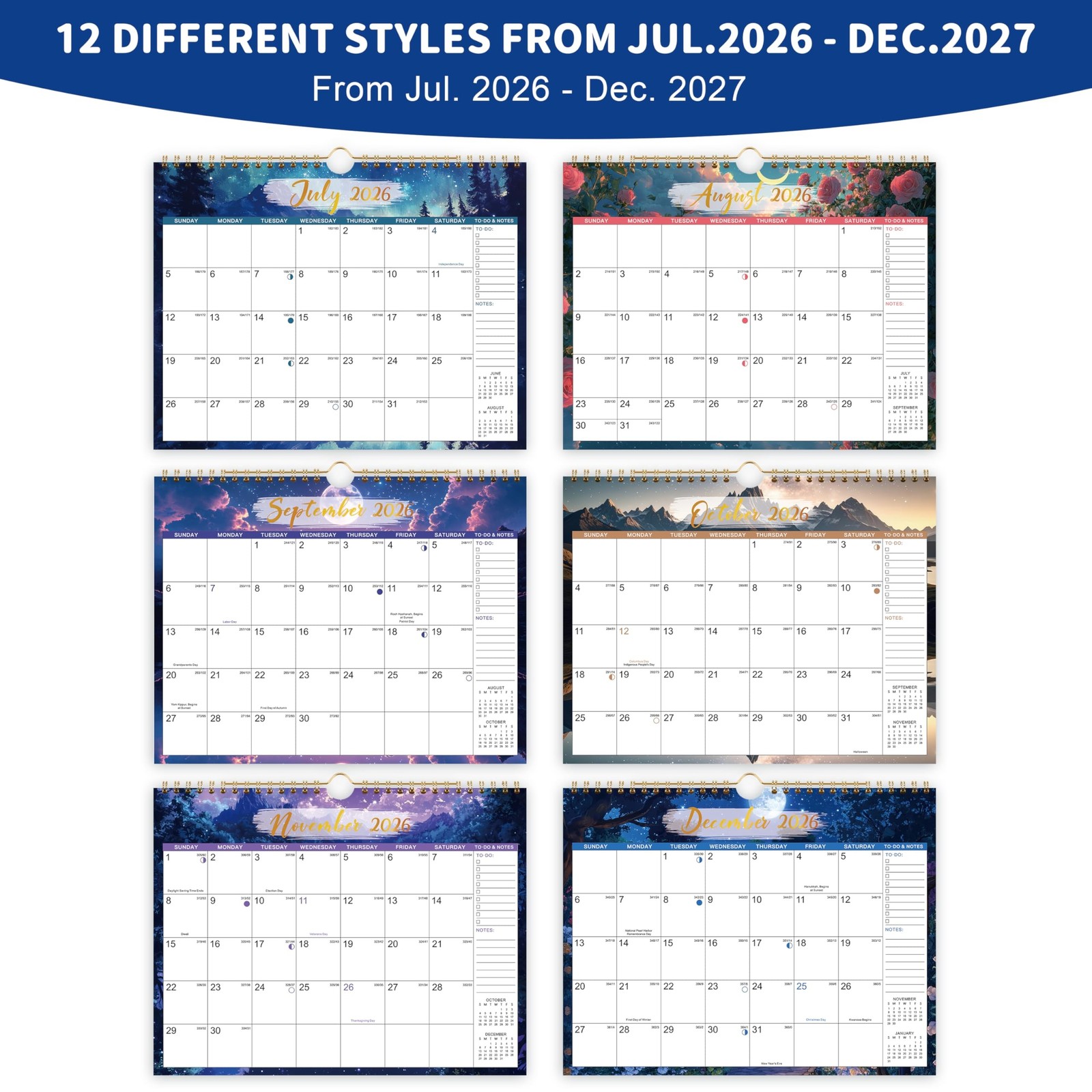 Calendar 2026-2027 – 2026-2027 Wall Calendar, JUL 2026 – DEC 2026, 11″ x 8.5″…