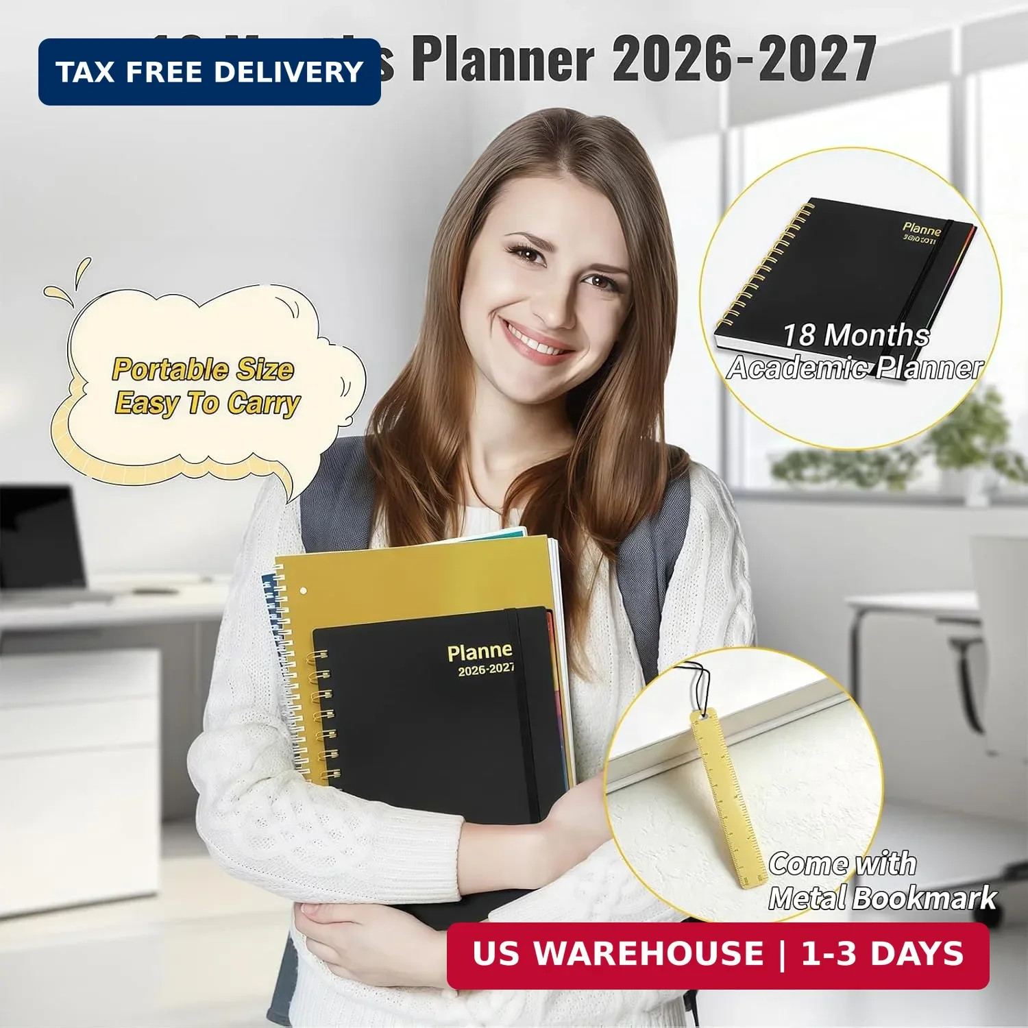 Daily Planner 2026-2027, 18 Month Planner with Tabs, January 2026 – June 2027 W